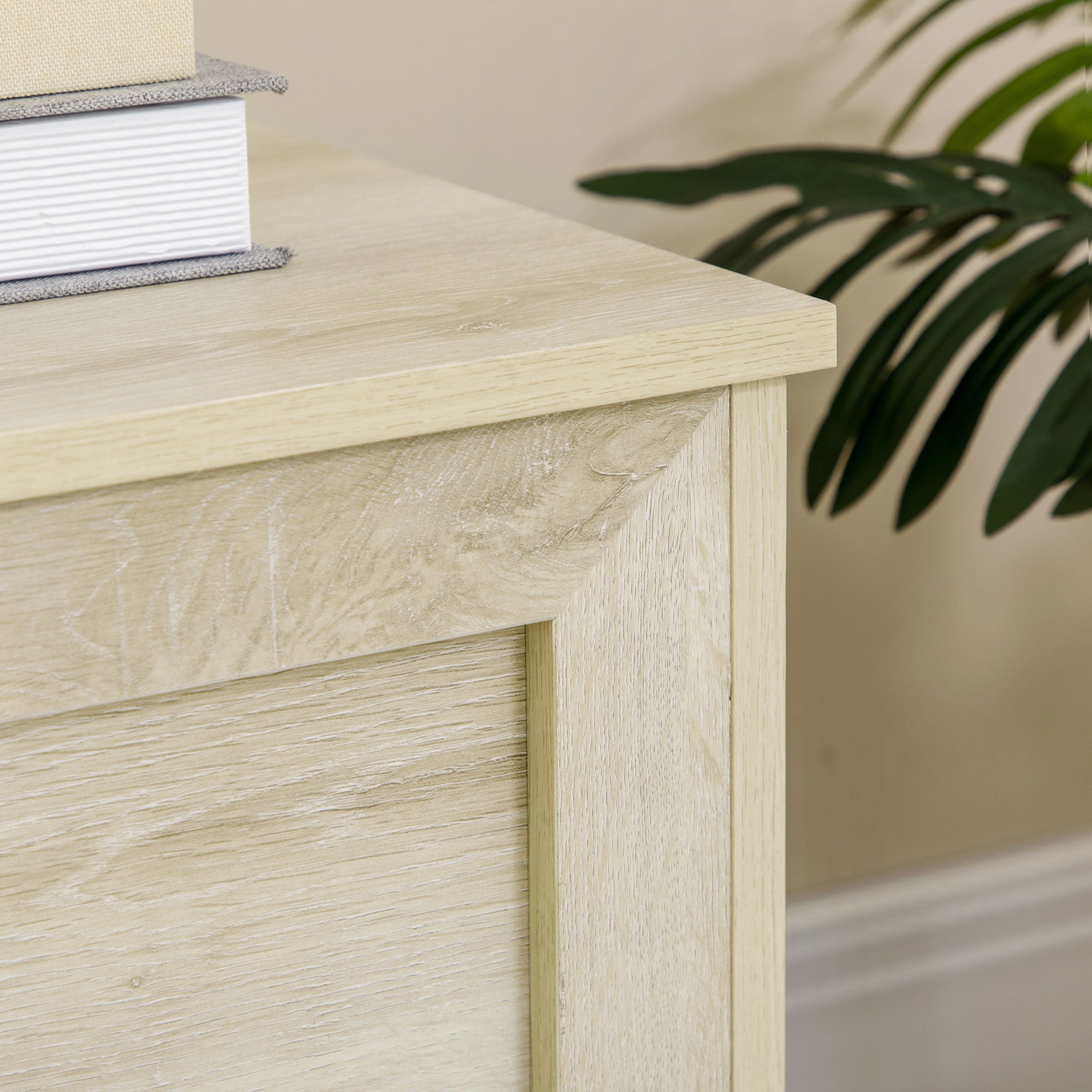 HOMCOM Farmhouse Storage Chest, Storage Bench, Lift Top Box with Safety Hinge to Open Up 100掳 for Entryway, Living Room, Natural