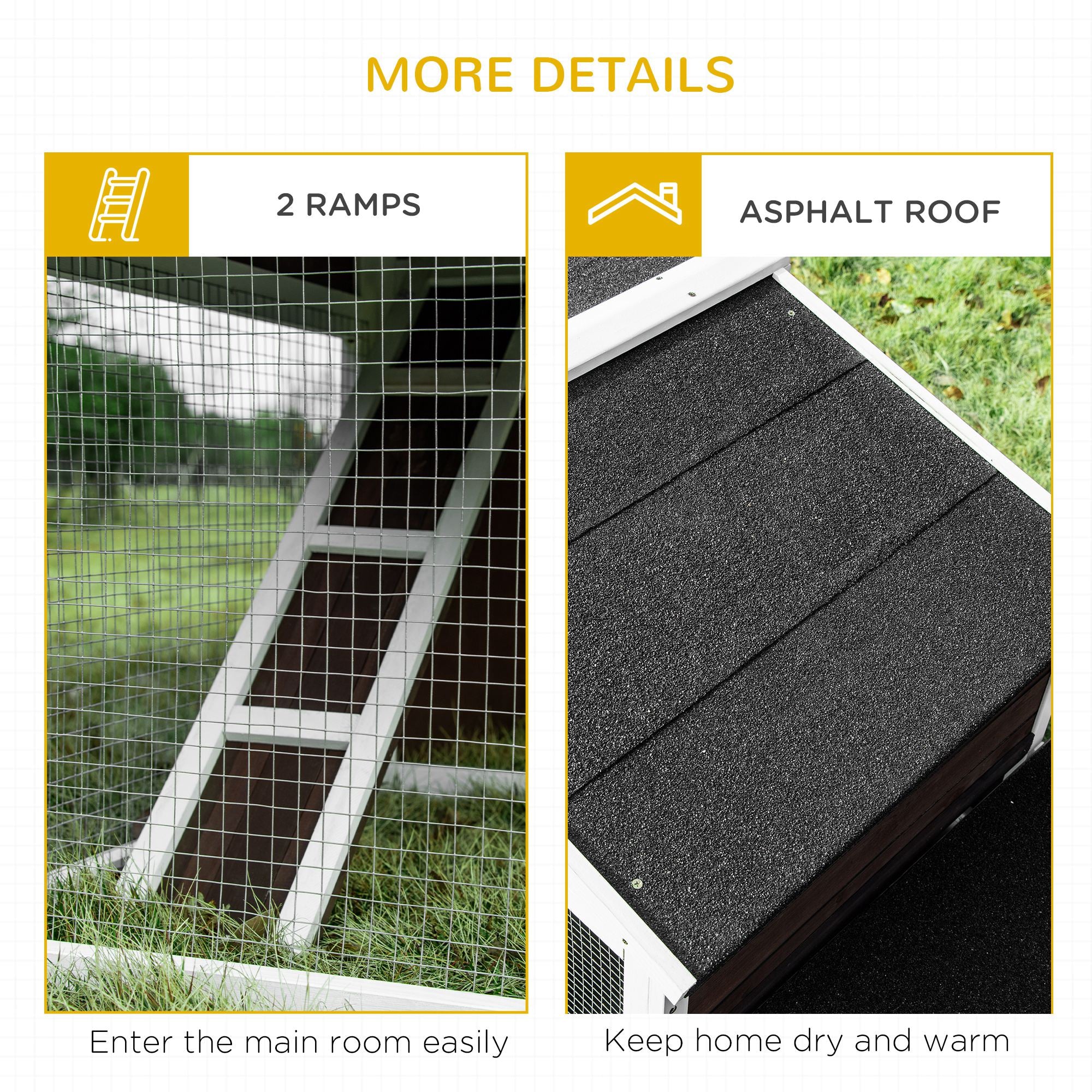 PawHut 89"L Outdoor Rabbit Hutch, Guinea Pig Cage Indoor Outdoor Wooden Bunny Hutch with Double Runs, Weatherproof Roof, Removable Tray, Ramps, Brown