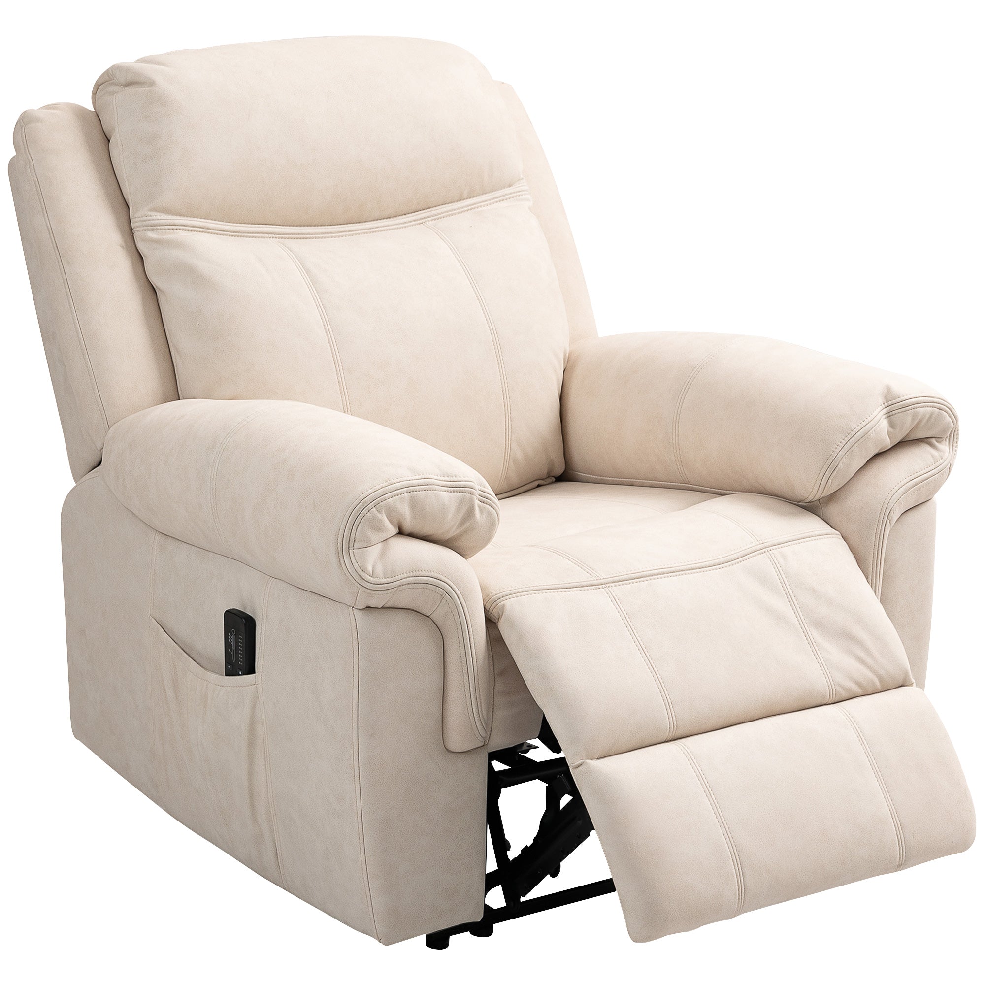 HOMCOM Vibration Massage Recliner Chair, Manual Microfibre Reclining Chair for Living Room with Side Pockets, Footrest, Remote, Easy Assembly, Cream White