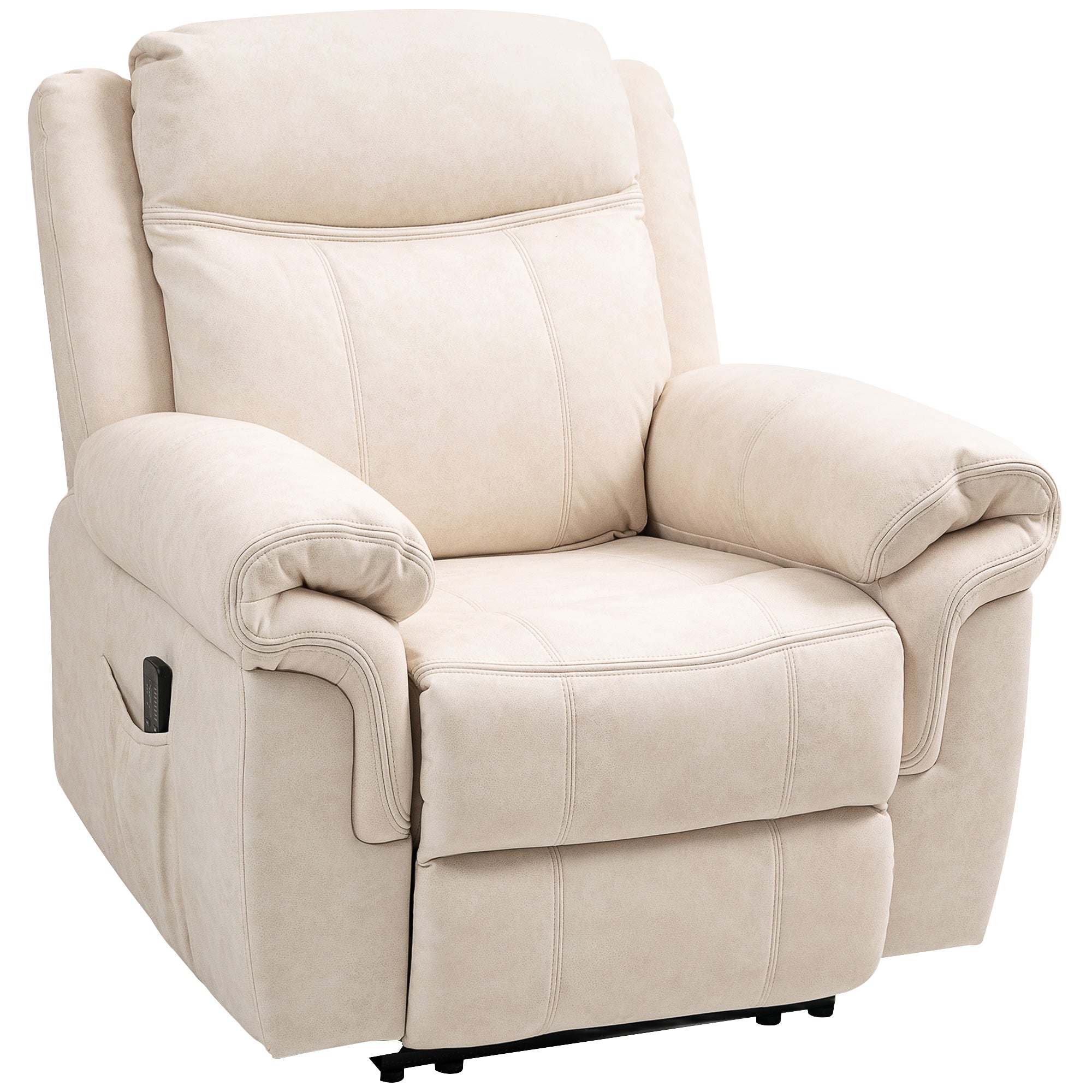 HOMCOM Vibration Massage Recliner Chair, Manual Microfibre Reclining Chair for Living Room with Side Pockets, Footrest, Remote, Easy Assembly, Cream White
