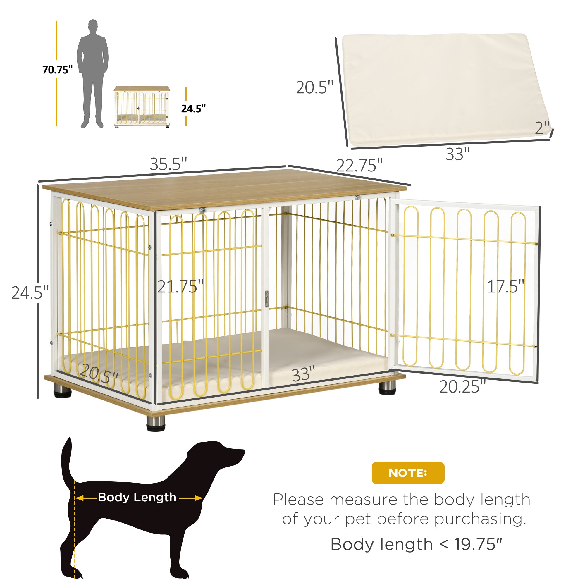 PawHut Modern Medium Dog Crate End Table with Soft Cushion, Wooden Dog Crate Bed Indoor Dog Kennel Furniture with Washable Cushion Cover