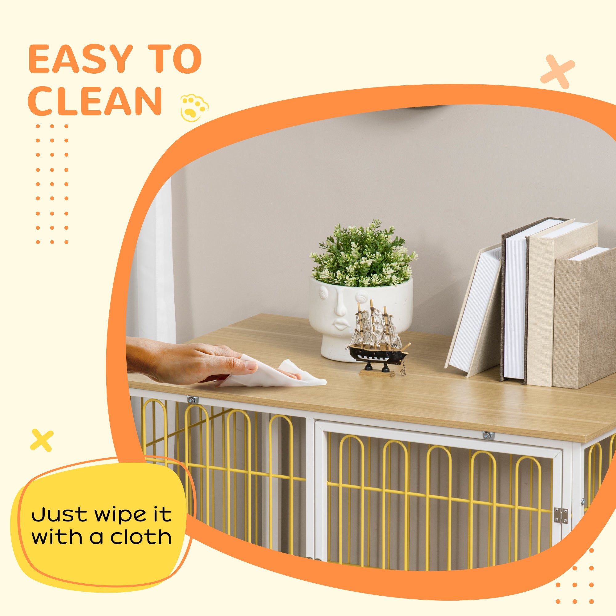 PawHut Modern Medium Dog Crate End Table with Soft Cushion, Wooden Dog Crate Bed Indoor Dog Kennel Furniture with Washable Cushion Cover