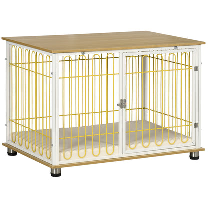 PawHut Modern Medium Dog Crate End Table with Soft Cushion, Wooden Dog Crate Bed Indoor Dog Kennel Furniture with Washable Cushion Cover
