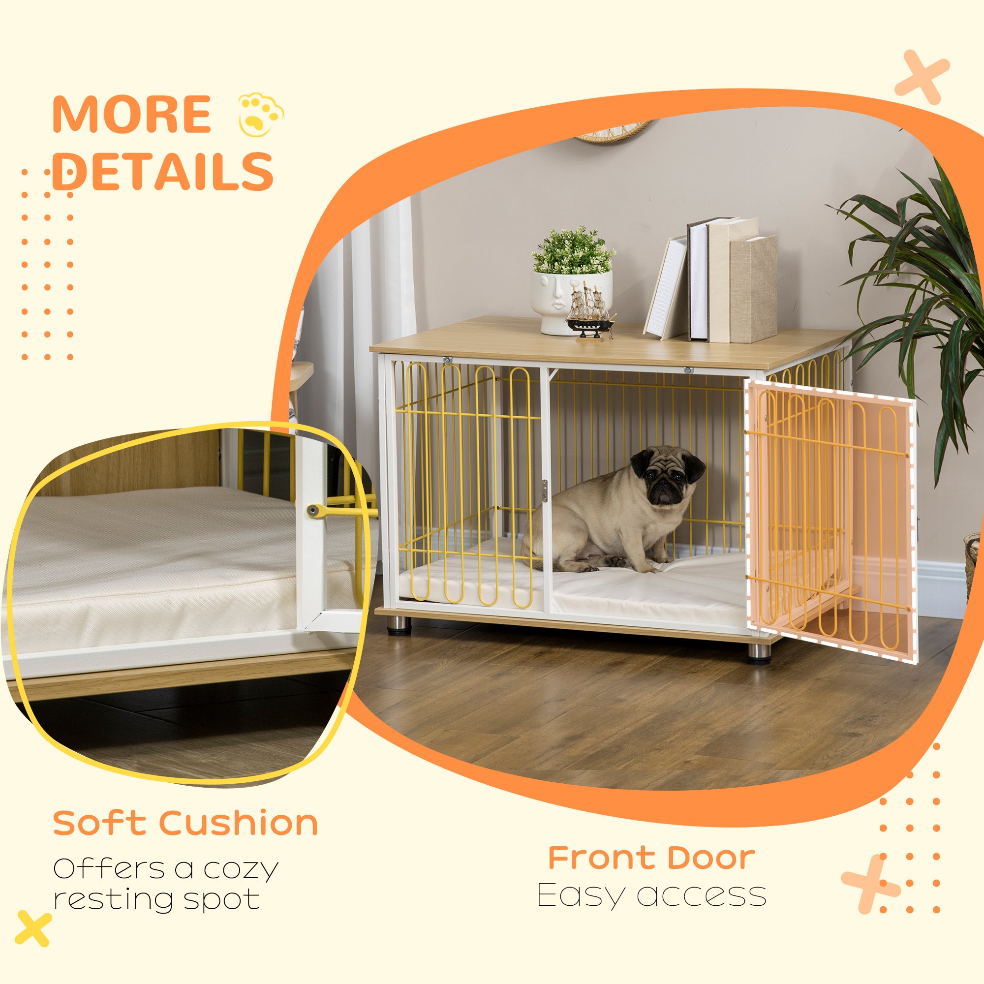 PawHut Modern Medium Dog Crate End Table with Soft Cushion, Wooden Dog Crate Bed Indoor Dog Kennel Furniture with Washable Cushion Cover