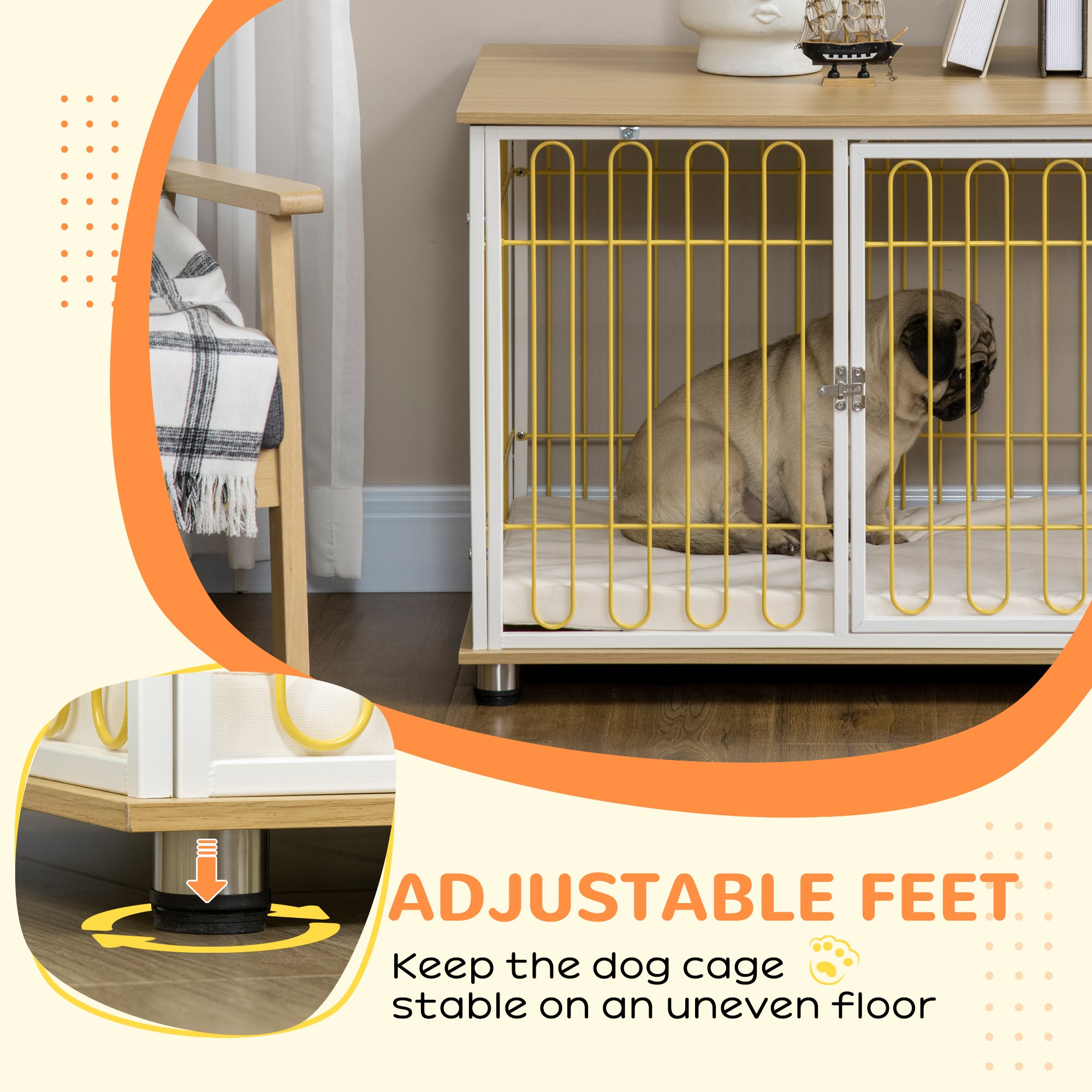 PawHut Modern Medium Dog Crate End Table with Soft Cushion, Wooden Dog Crate Bed Indoor Dog Kennel Furniture with Washable Cushion Cover