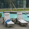 Outsunny 3 Pieces Wicker Patio Lounger Set with Table, PE Rattan Outdoor Lounge Chair Set with Cushions, Wheels, 5-Level Reclining Backrest, Headrest, Mixed Grey