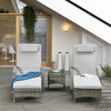 Outsunny 3 Pieces Wicker Patio Lounger Set with Table, PE Rattan Outdoor Lounge Chair Set with Cushions, Wheels, 5-Level Reclining Backrest, Headrest, Mixed Grey