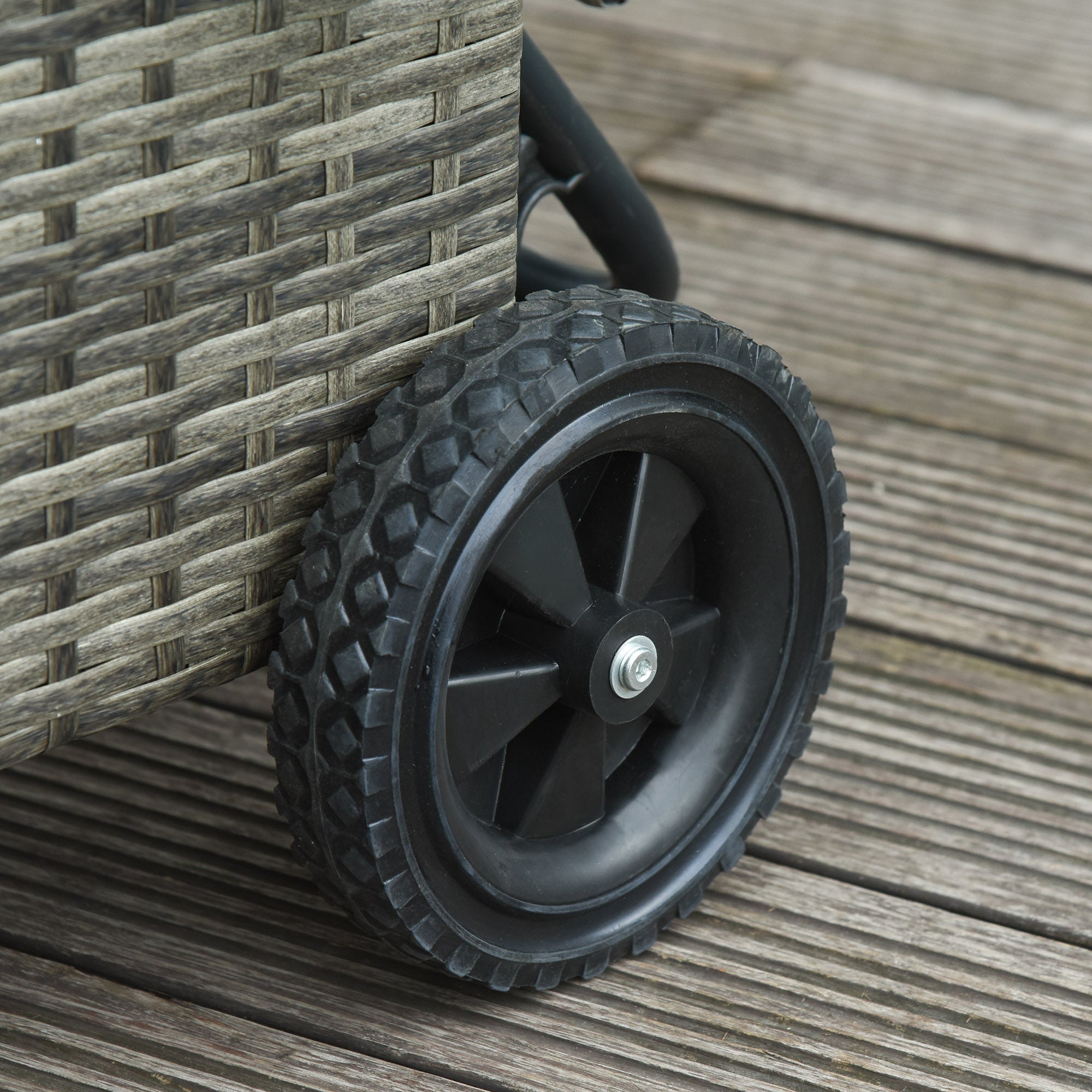 Outsunny 3 Pieces Wicker Patio Lounger Set with Table, PE Rattan Outdoor Lounge Chair Set with Cushions, Wheels, 5-Level Reclining Backrest, Headrest, Mixed Grey