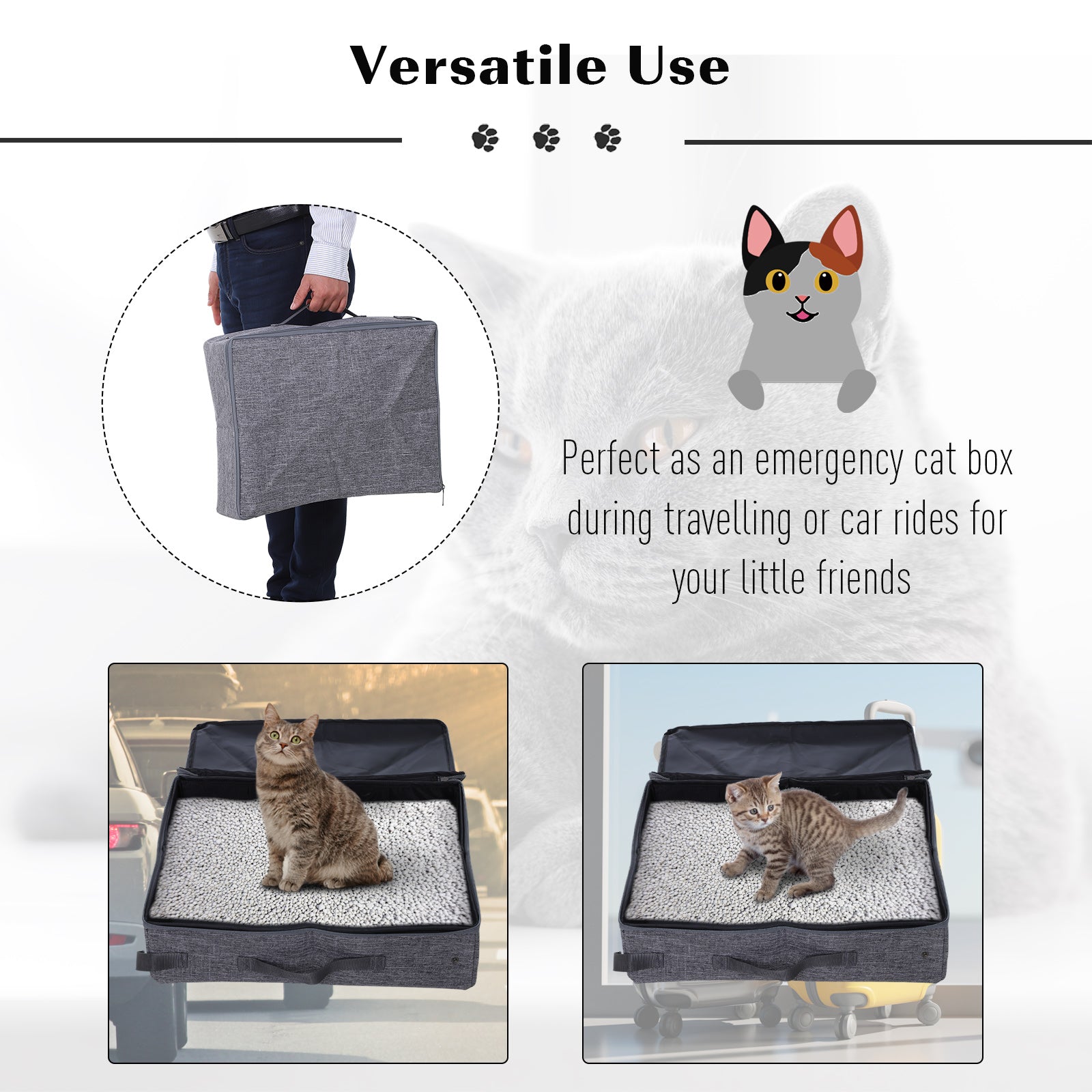 PawHut Cat Litter Box Collapsible Portable Foldable Travel Light Weight Toilet Tray For Small Kitty - Grey