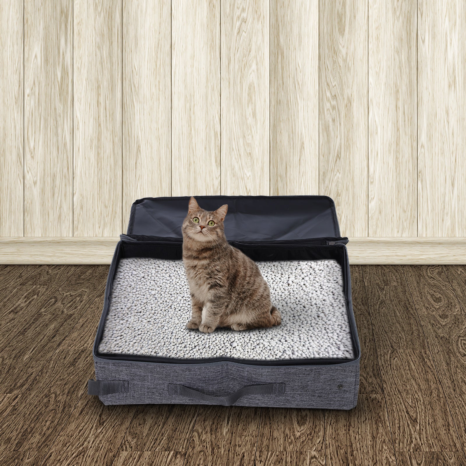 PawHut Cat Litter Box Collapsible Portable Foldable Travel Light Weight Toilet Tray For Small Kitty - Grey