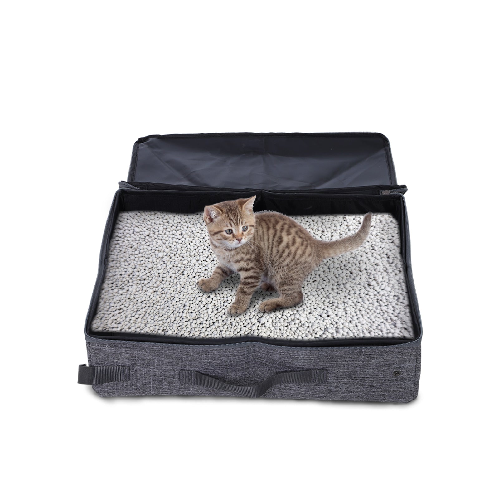 PawHut Cat Litter Box Collapsible Portable Foldable Travel Light Weight Toilet Tray For Small Kitty - Grey