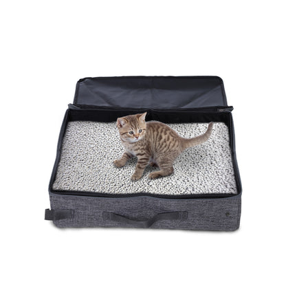 PawHut Cat Litter Box Collapsible Portable Foldable Travel Light Weight Toilet Tray For Small Kitty - Grey