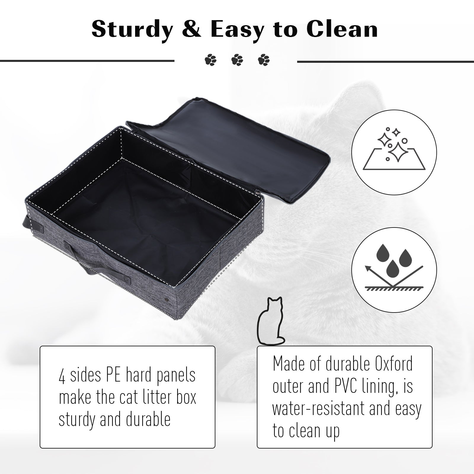 PawHut Cat Litter Box Collapsible Portable Foldable Travel Light Weight Toilet Tray For Small Kitty - Grey
