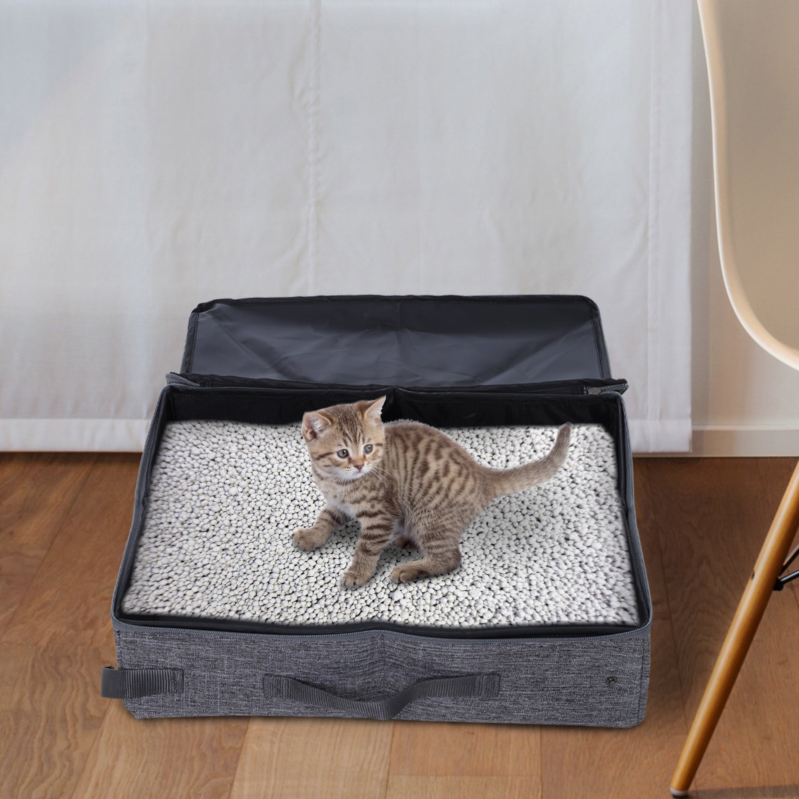 PawHut Cat Litter Box Collapsible Portable Foldable Travel Light Weight Toilet Tray For Small Kitty - Grey