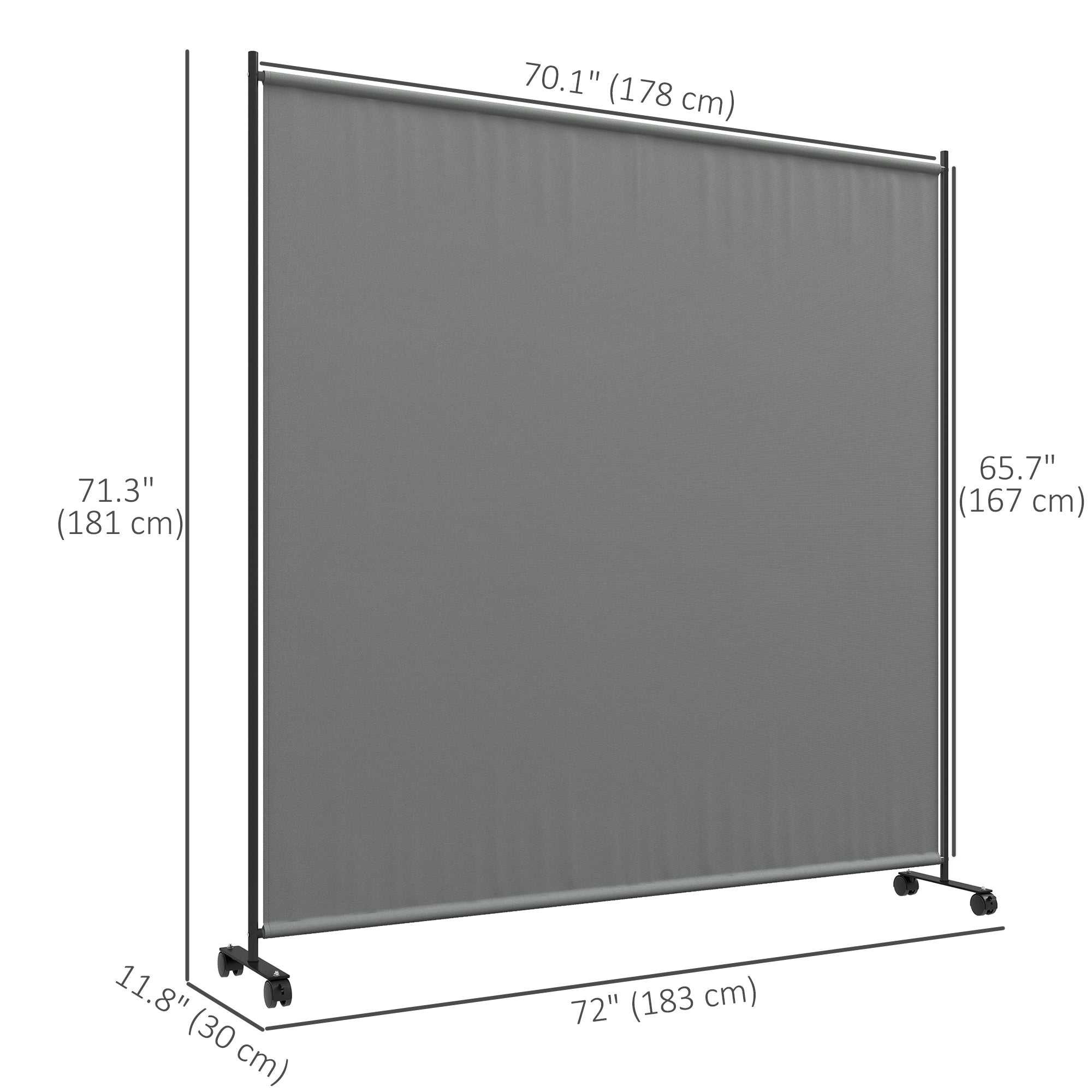 Outsunny Single Panel Room Divider with Lockable Wheels, 6ft Rolling Privacy Screen, Portable Freestanding Privacy Panel for Garden Backyard Deck Pool Hot Tub, Dark Grey