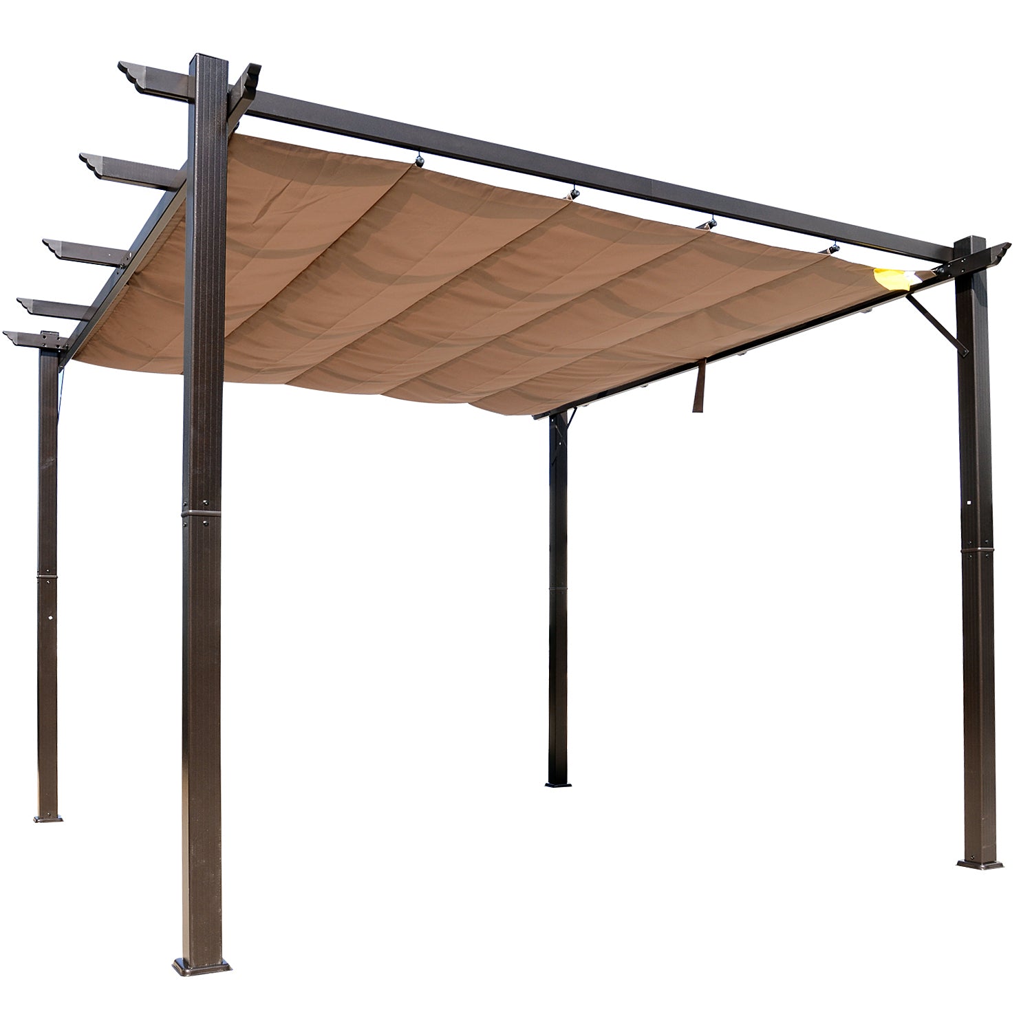 Outsunny 10' x 10' Outdoor Retractable Pergola Canopy, Aluminium Gazebo, Grape Trellis Sunshade Shelter for Backyard, Deck, Garden, Brown Frame