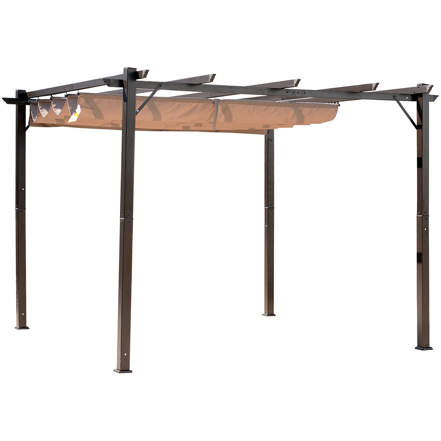 Outsunny 10' x 10' Outdoor Retractable Pergola Canopy, Aluminium Gazebo, Grape Trellis Sunshade Shelter for Backyard, Deck, Garden, Brown Frame