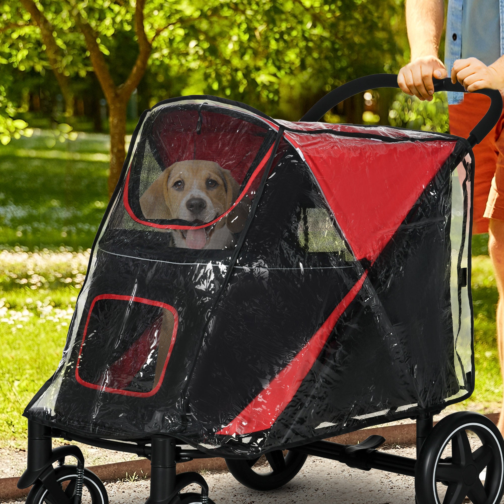 PawHut Dog Stroller Rain Cover, Cover for Dog Pram Stroller, Buggy for Large, Medium Dogs w/ Rear Entry