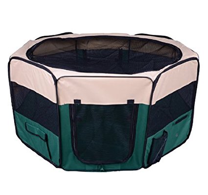 PawHut 47-inch Large Exercise Puppy Pet Playpen Portable Dog Cat Pet Play Pen Pet Cage Tent Kennel Crate Green Carry Bag Included