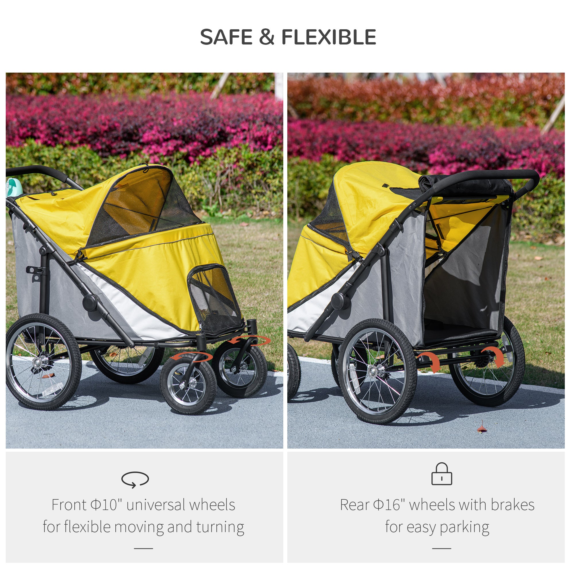 PawHut Large Dog Stroller Dog Pram Foldable Pet Pushchair with Safety Leashes for Medium, Large Dogs - Yellow