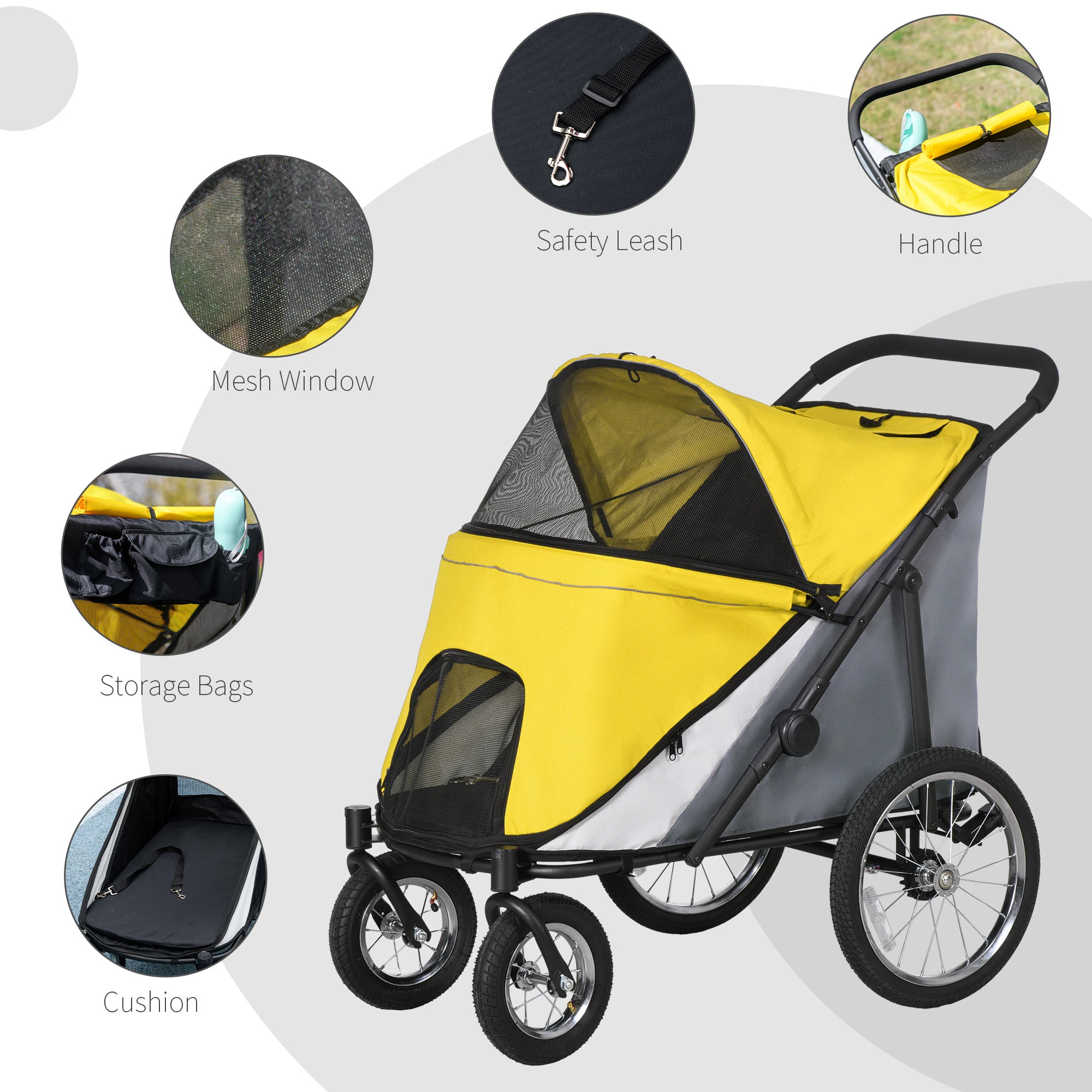 PawHut Large Dog Stroller Dog Pram Foldable Pet Pushchair with Safety Leashes for Medium, Large Dogs - Yellow