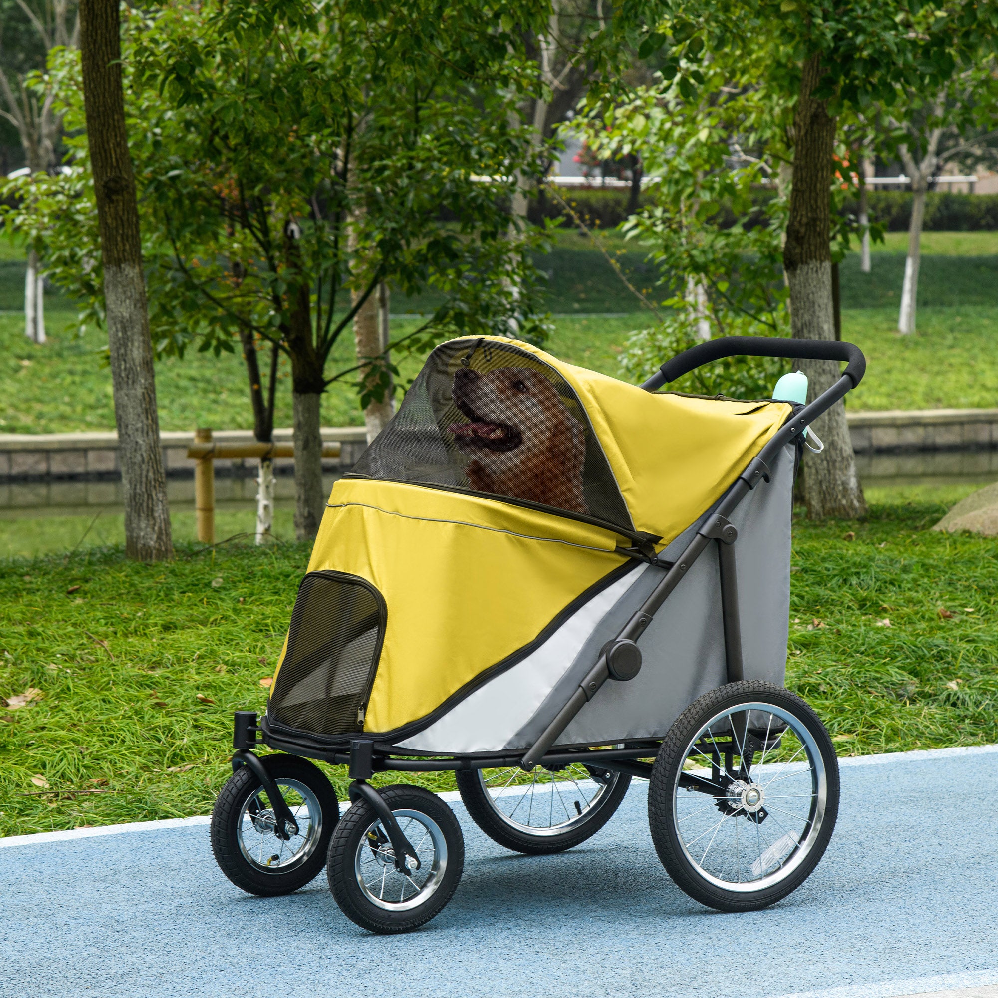 PawHut Large Dog Stroller Dog Pram Foldable Pet Pushchair with Safety Leashes for Medium, Large Dogs - Yellow