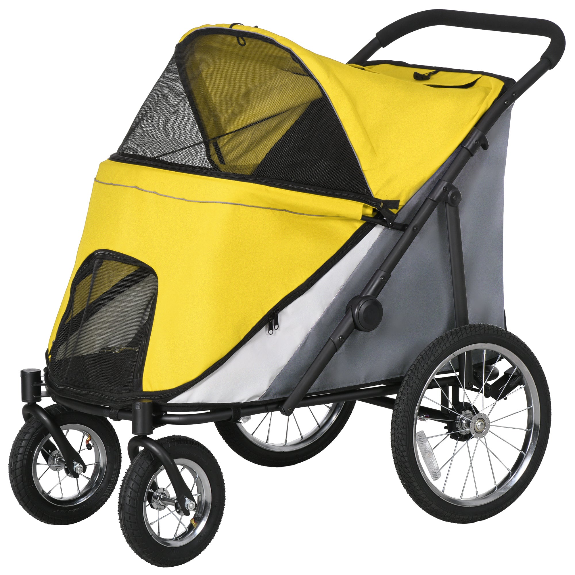 PawHut Large Dog Stroller Dog Pram Foldable Pet Pushchair with Safety Leashes for Medium, Large Dogs - Yellow