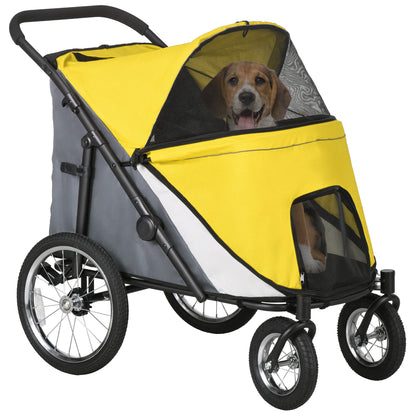 PawHut Large Dog Stroller Dog Pram Foldable Pet Pushchair with Safety Leashes for Medium, Large Dogs - Yellow