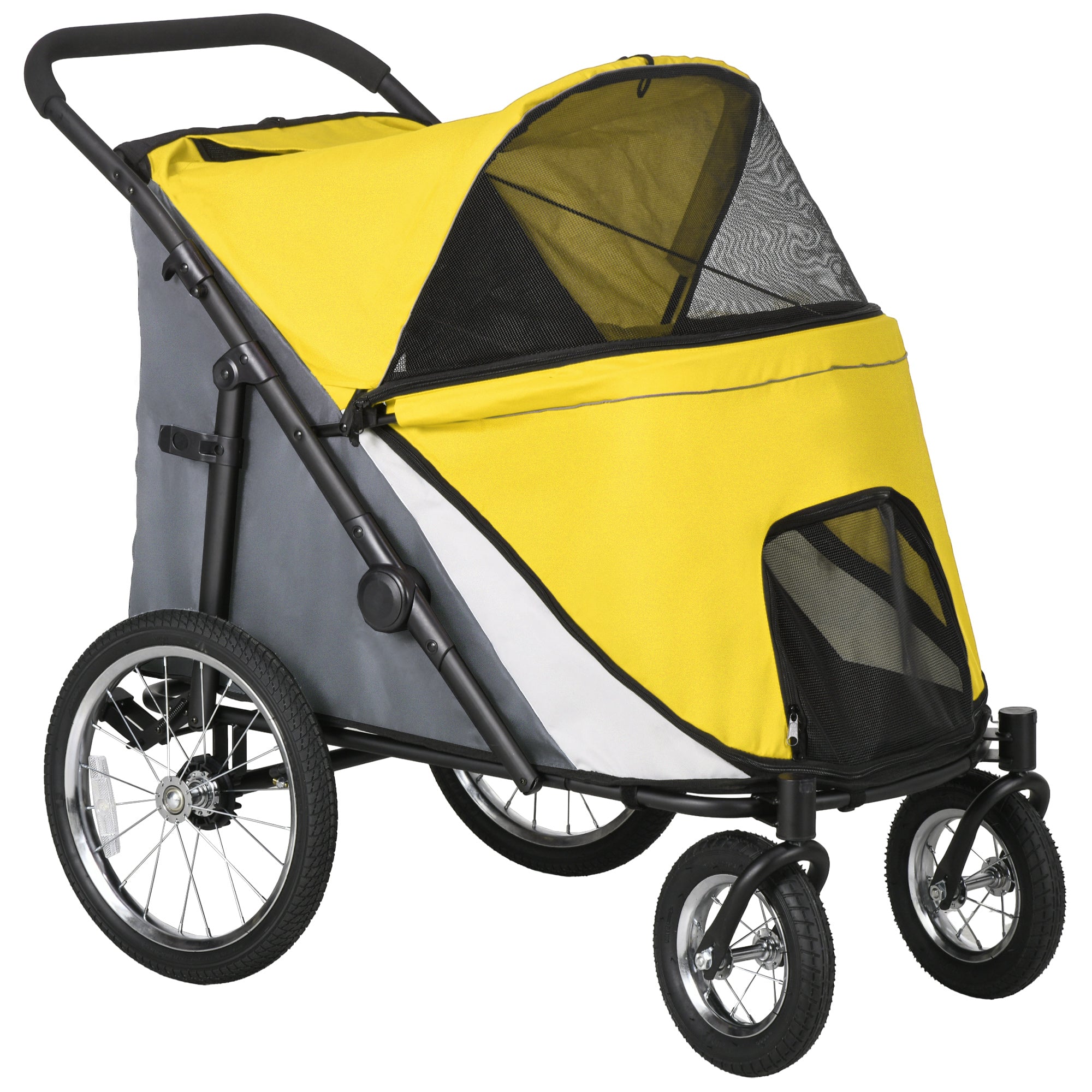 PawHut Large Dog Stroller Dog Pram Foldable Pet Pushchair with Safety Leashes for Medium, Large Dogs - Yellow