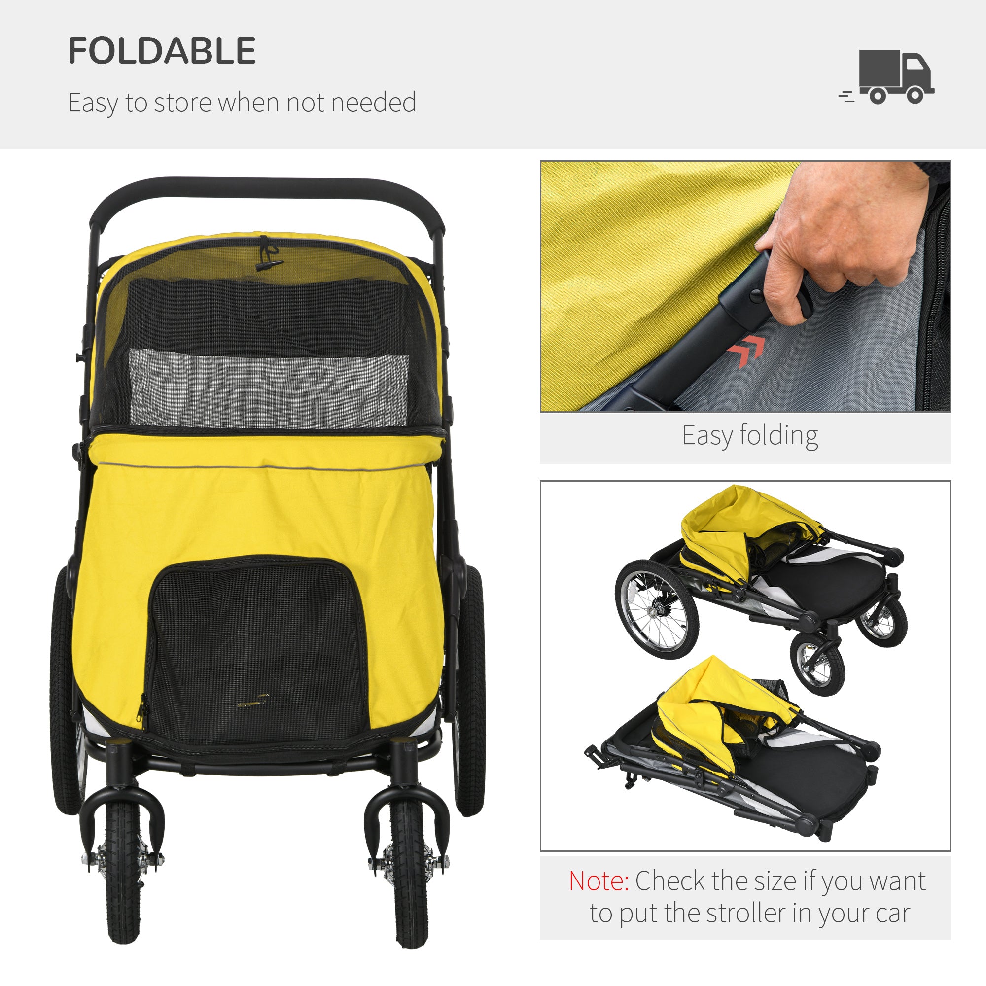 PawHut Large Dog Stroller Dog Pram Foldable Pet Pushchair with Safety Leashes for Medium, Large Dogs - Yellow