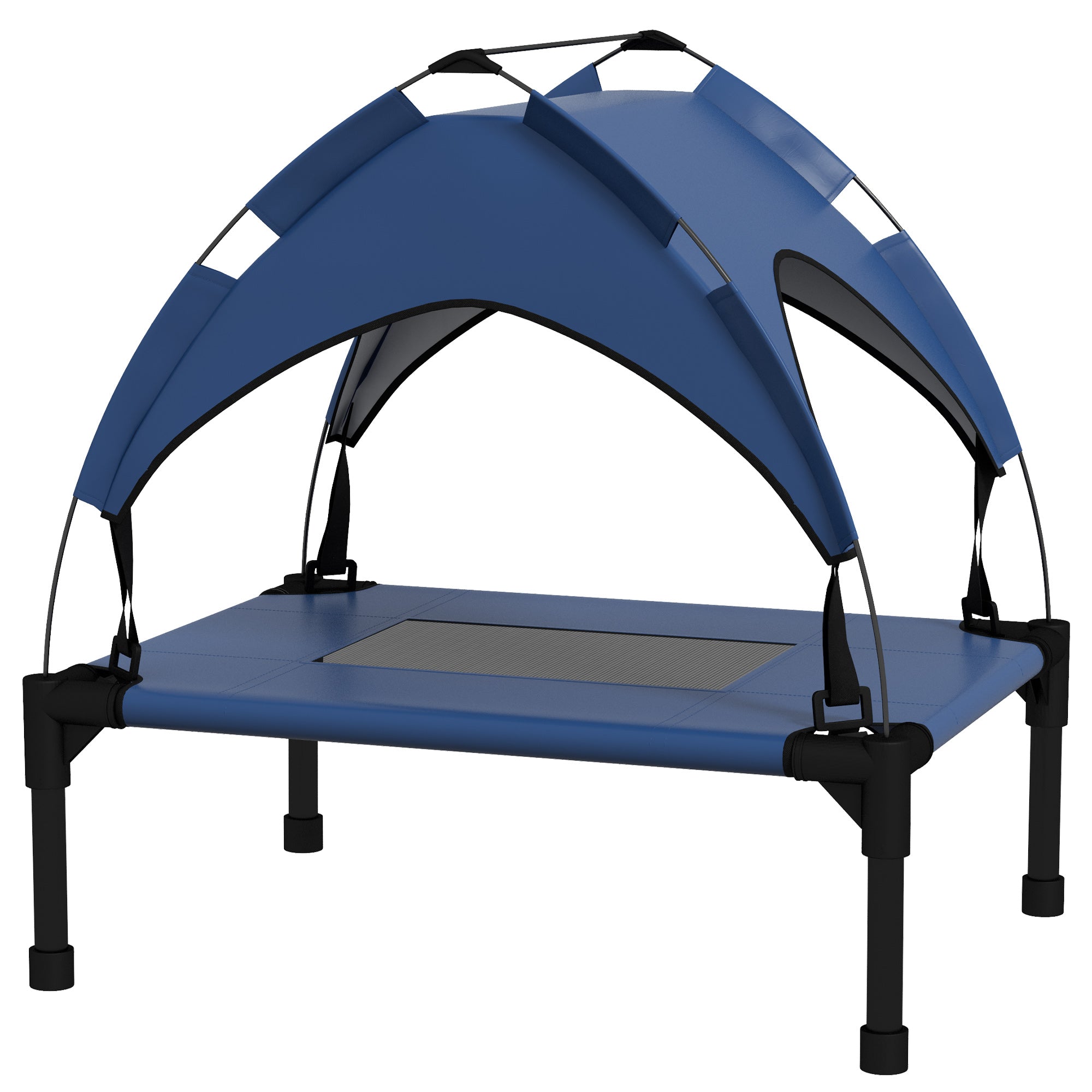 PawHut Cooling Raised Dog Bed, Elevated Pet Bed with Breathable Mesh, UV Protection Canopy, Foot Pads, for Indoor Outdoor, Mini, Small Dog, 61 x 46 x 63cm - Dark Blue