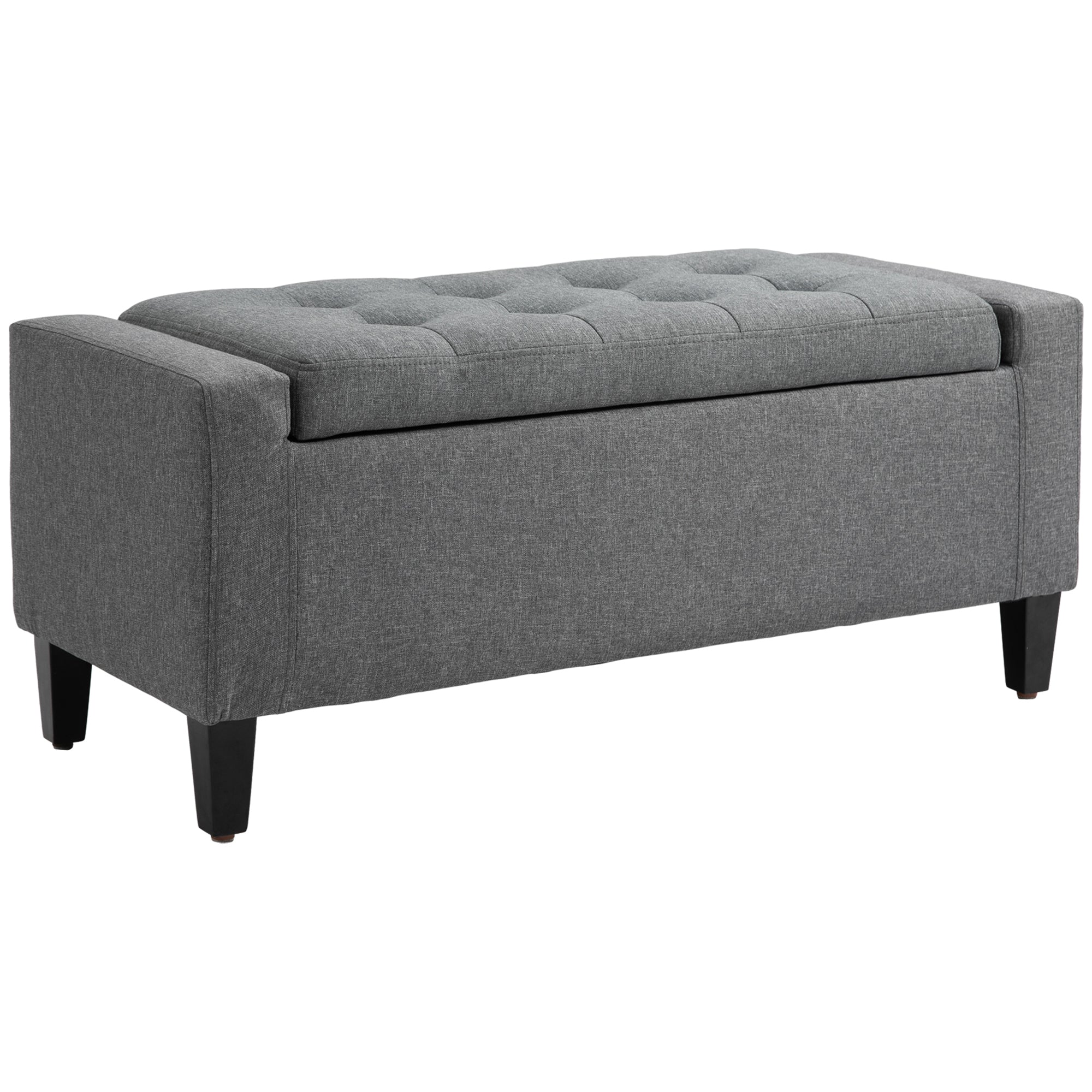 HOMCOM Storage Ottoman Bench Linen-Touch Fabric Tufted Chest Footstool with Flipping Top, Grey