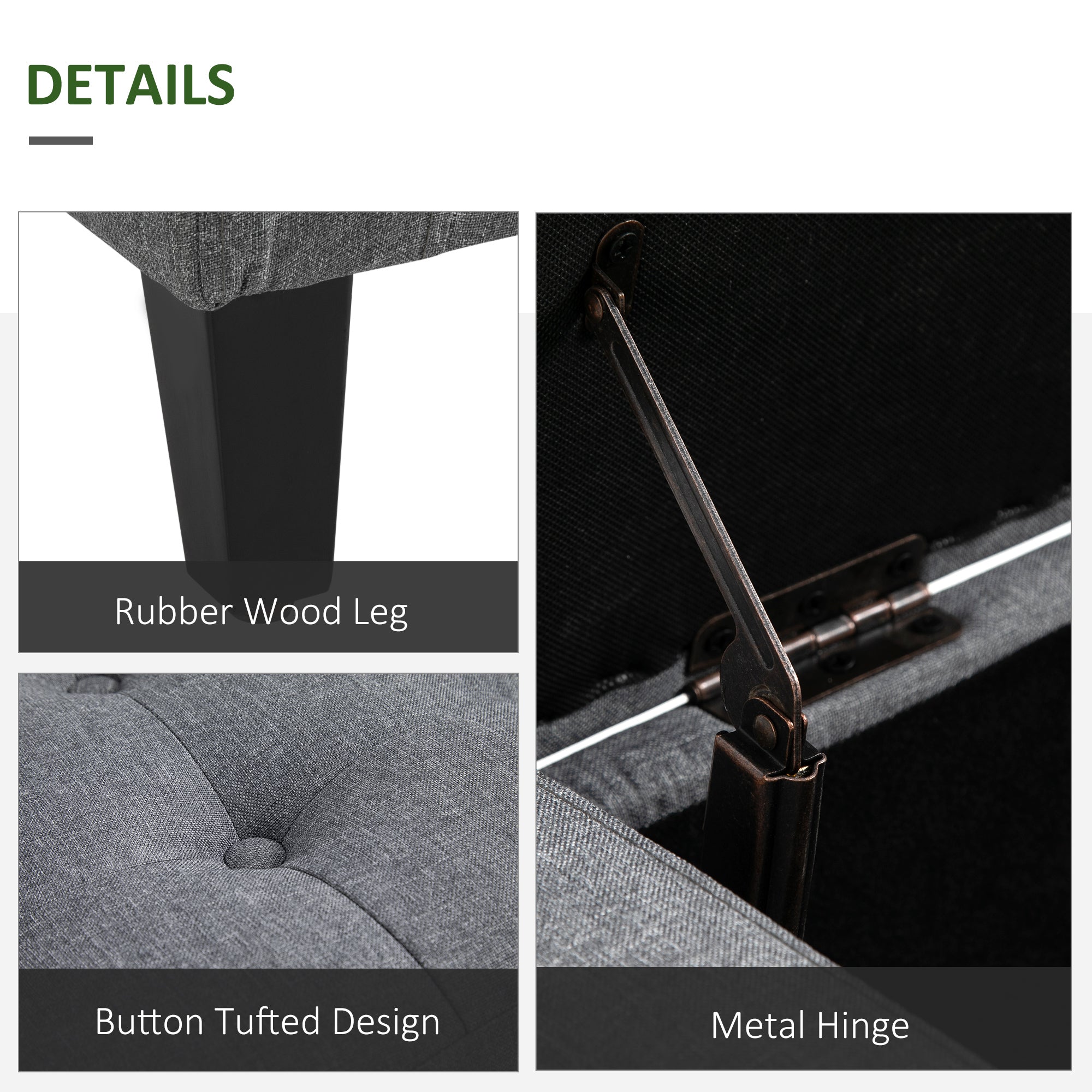 HOMCOM Storage Ottoman Bench Linen-Touch Fabric Tufted Chest Footstool with Flipping Top, Grey