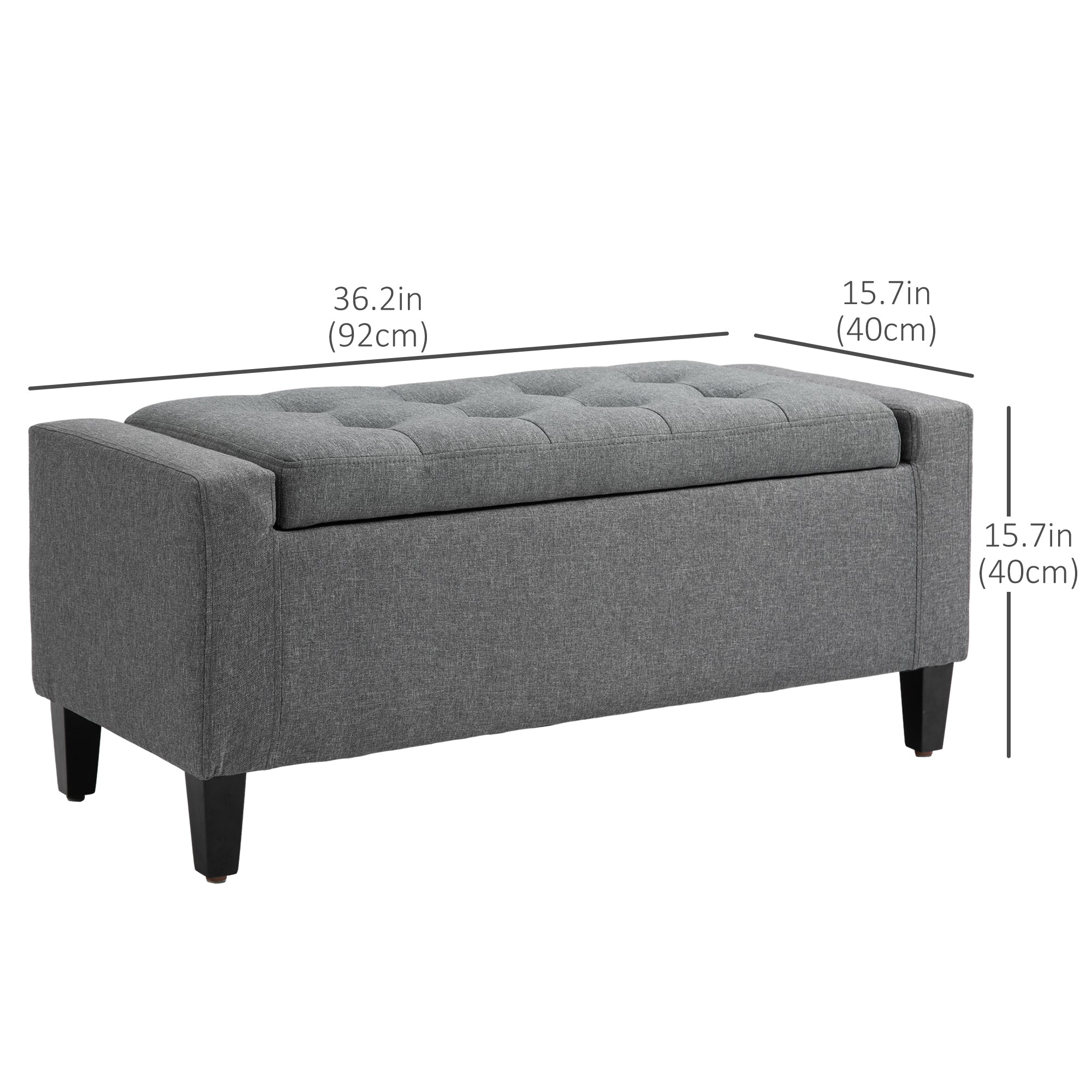HOMCOM Storage Ottoman Bench Linen-Touch Fabric Tufted Chest Footstool with Flipping Top, Grey