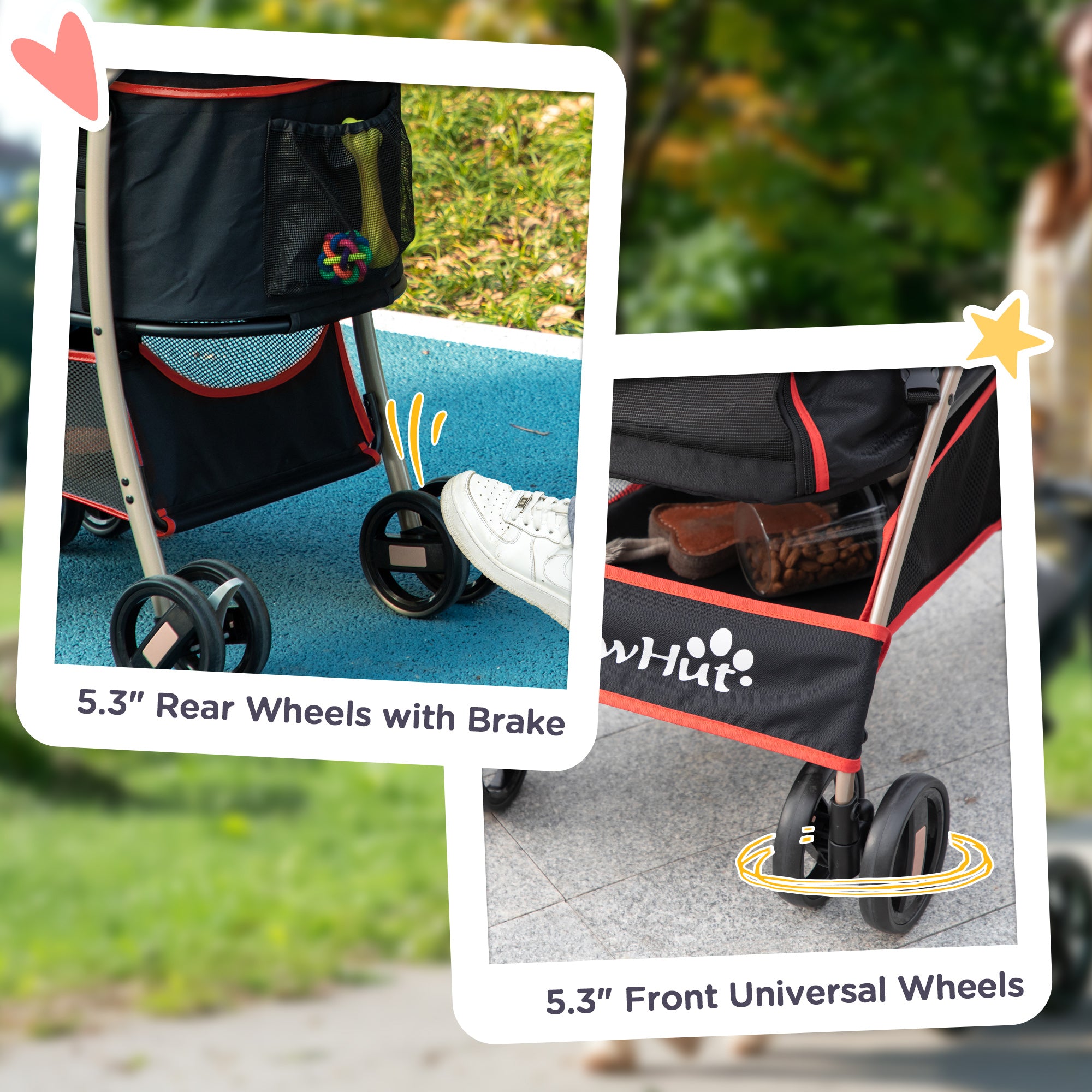 PawHut Dog Pram Dog Stroller 3 in 1 Pet Pushchair Detachable Design with Universal Wheels, Brake for Small Miniature Dogs - Red