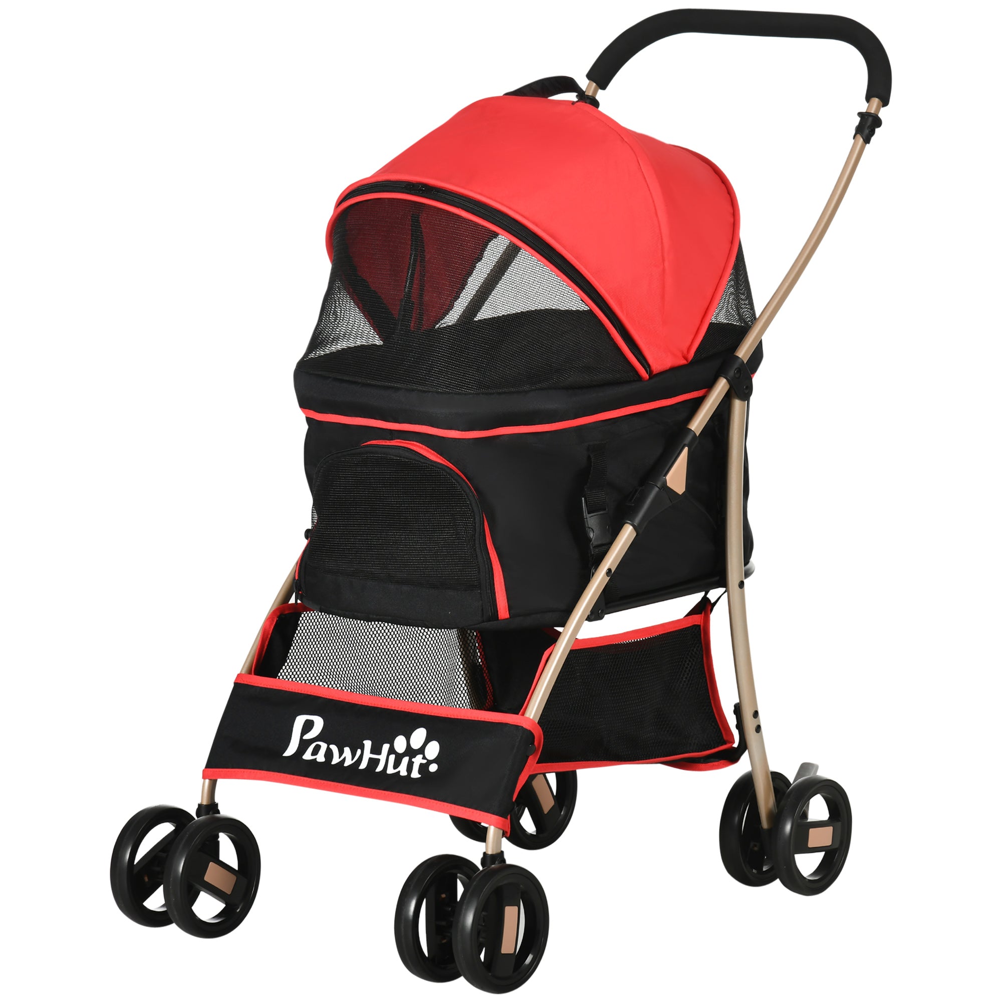 PawHut Dog Pram Dog Stroller 3 in 1 Pet Pushchair Detachable Design with Universal Wheels, Brake for Small Miniature Dogs - Red