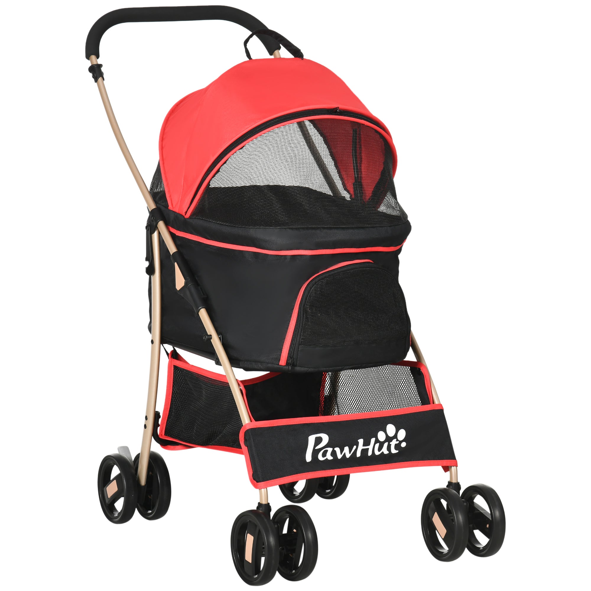 PawHut Dog Pram Dog Stroller 3 in 1 Pet Pushchair Detachable Design with Universal Wheels, Brake for Small Miniature Dogs - Red