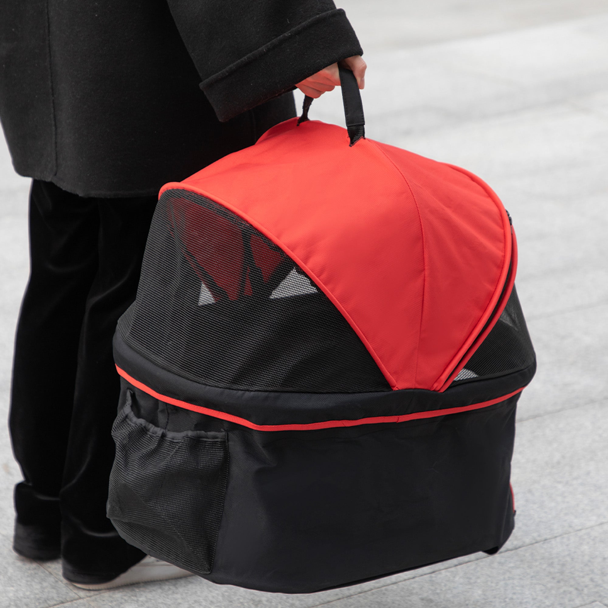 PawHut Dog Pram Dog Stroller 3 in 1 Pet Pushchair Detachable Design with Universal Wheels, Brake for Small Miniature Dogs - Red