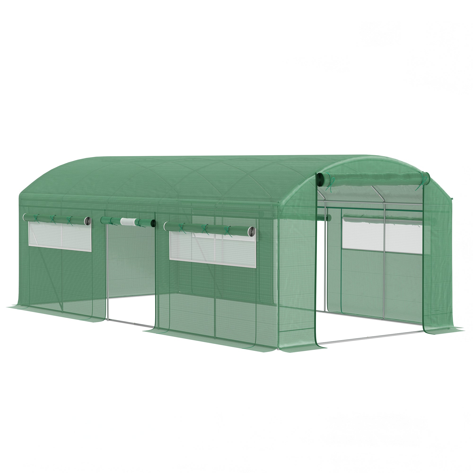 Outsunny 19.5' x 10' x 7.5' Walk-in Tunnel Greenhouse with 3 Roll-Up Doors and Large Mesh Windows, Outdoor Green House, Plant Hot House Tent with Galvanized Steel Frame, Green