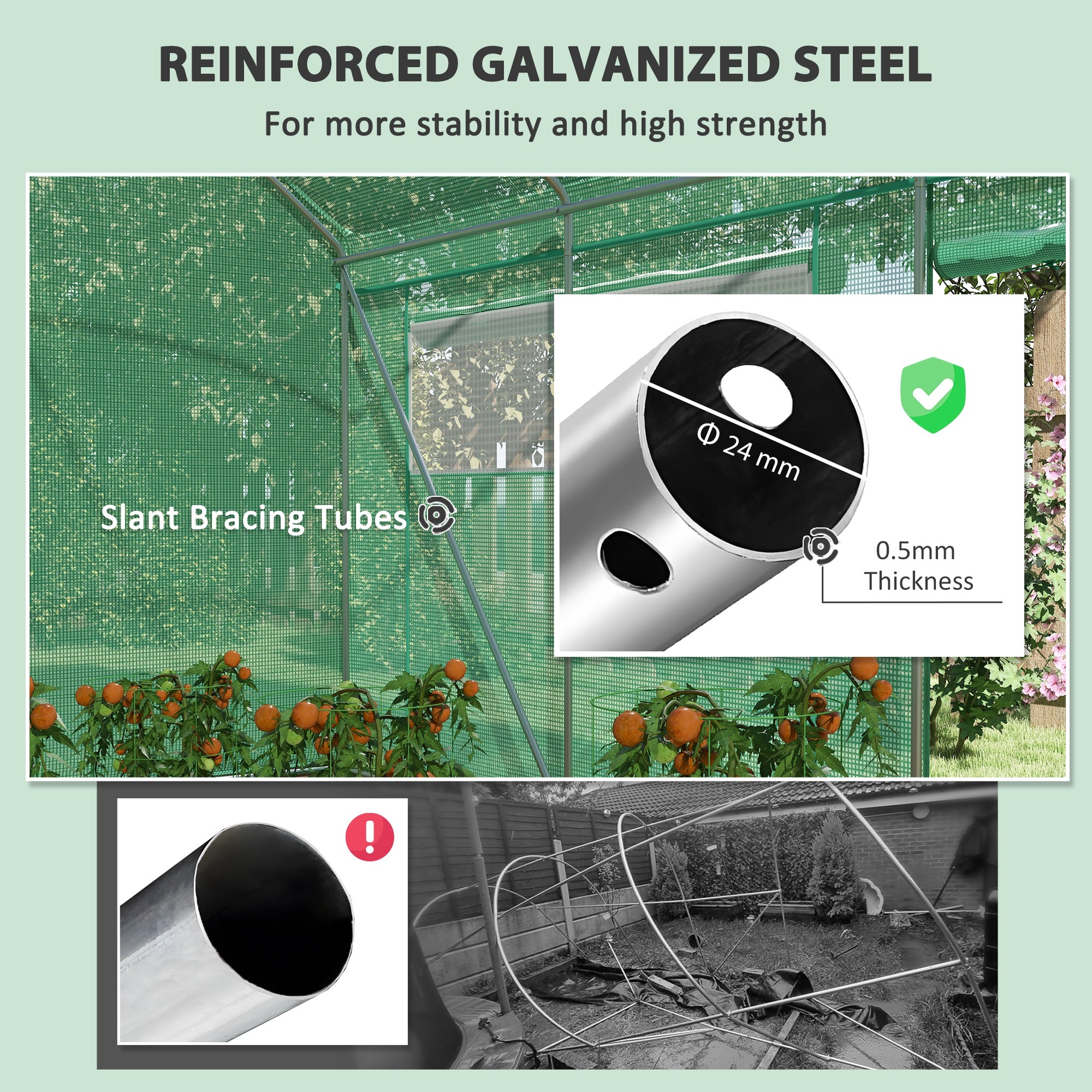 Outsunny 19.5' x 10' x 7.5' Walk-in Tunnel Greenhouse with 3 Roll-Up Doors and Large Mesh Windows, Outdoor Green House, Plant Hot House Tent with Galvanized Steel Frame, Green