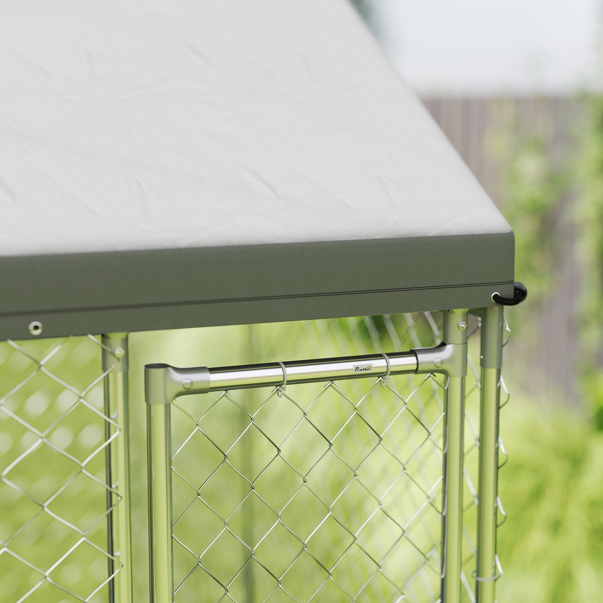 PawHut Outdoor Dog Kennel with Roof, Heavy Duty Galvanized Steel Dog Run Chain Link w/ Waterproof UV-Resistant Cover, Safety Lockable Latch System, 9.2' x 7.5' x 7.2'