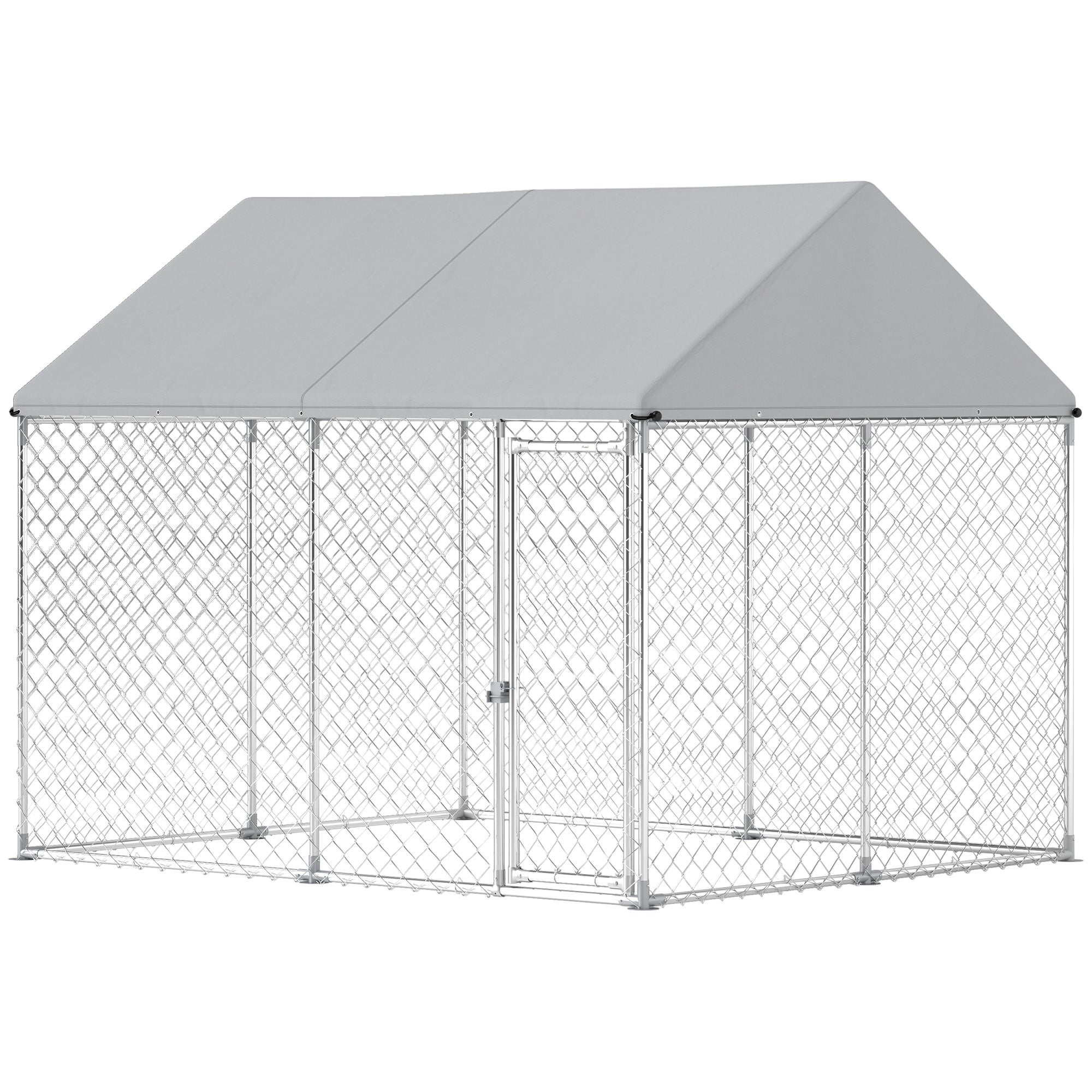 PawHut Outdoor Dog Kennel with Roof, Heavy Duty Galvanized Steel Dog Run Chain Link w/ Waterproof UV-Resistant Cover, Safety Lockable Latch System, 9.2' x 7.5' x 7.2'