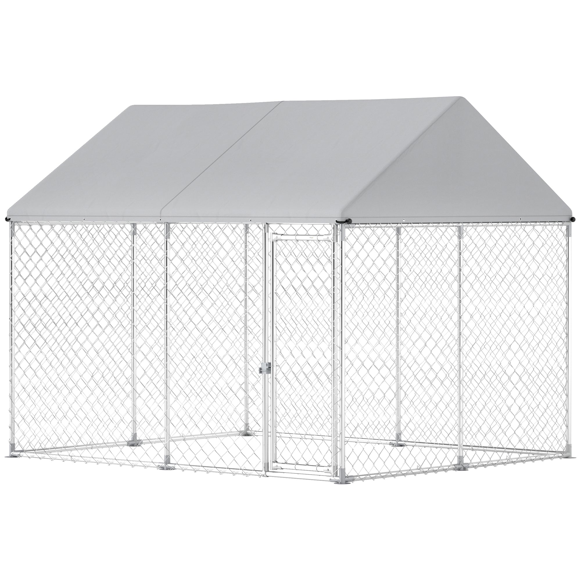 PawHut Outdoor Dog Kennel with Roof, Heavy Duty Galvanized Steel Dog Run Chain Link w/ Waterproof UV-Resistant Cover, Safety Lockable Latch System, 9.2' x 7.5' x 7.2'