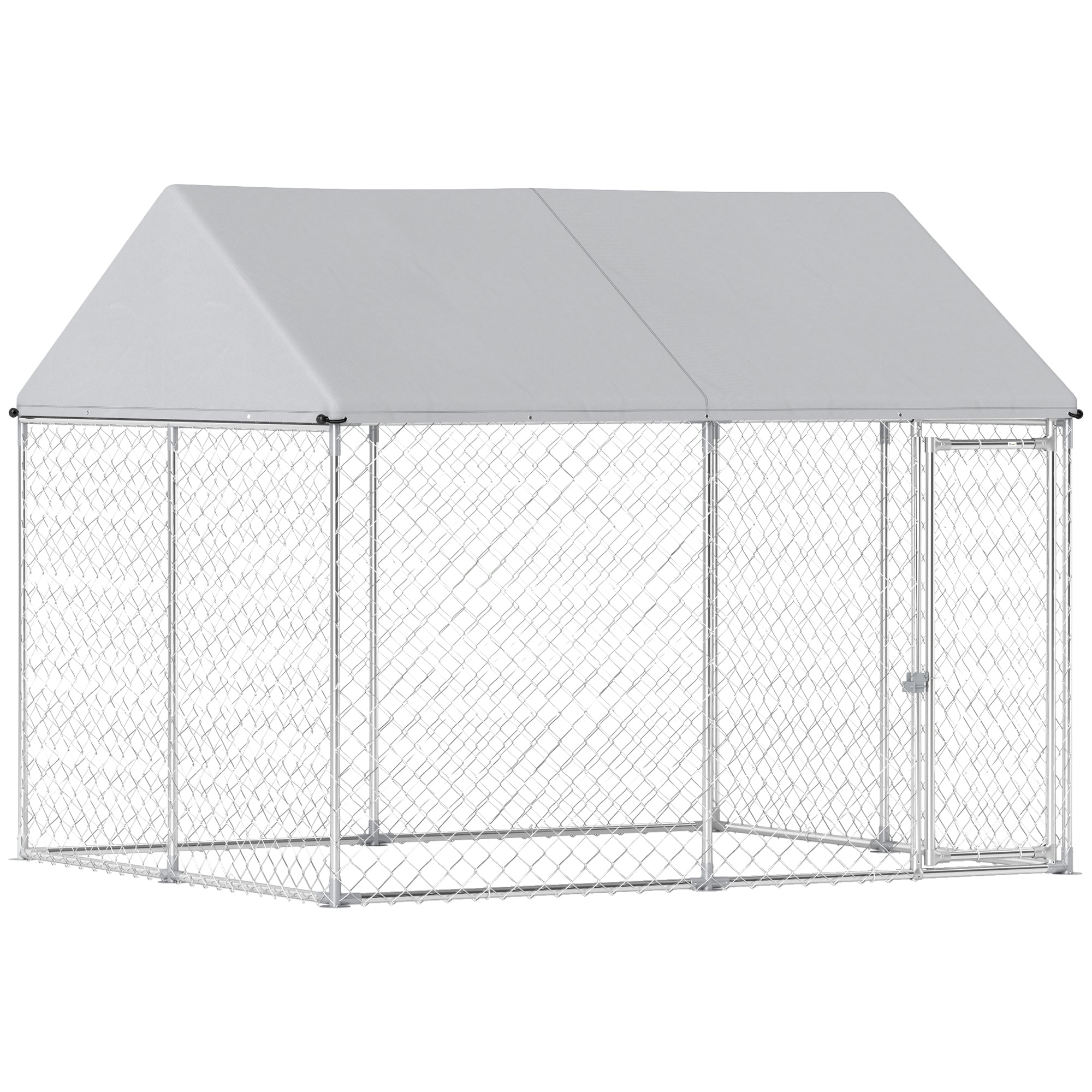 PawHut Outdoor Dog Kennel with Roof, Heavy Duty Galvanized Steel Dog Run Chain Link w/ Waterproof UV-Resistant Cover, Safety Lockable Latch System, 9.2' x 7.5' x 7.2'