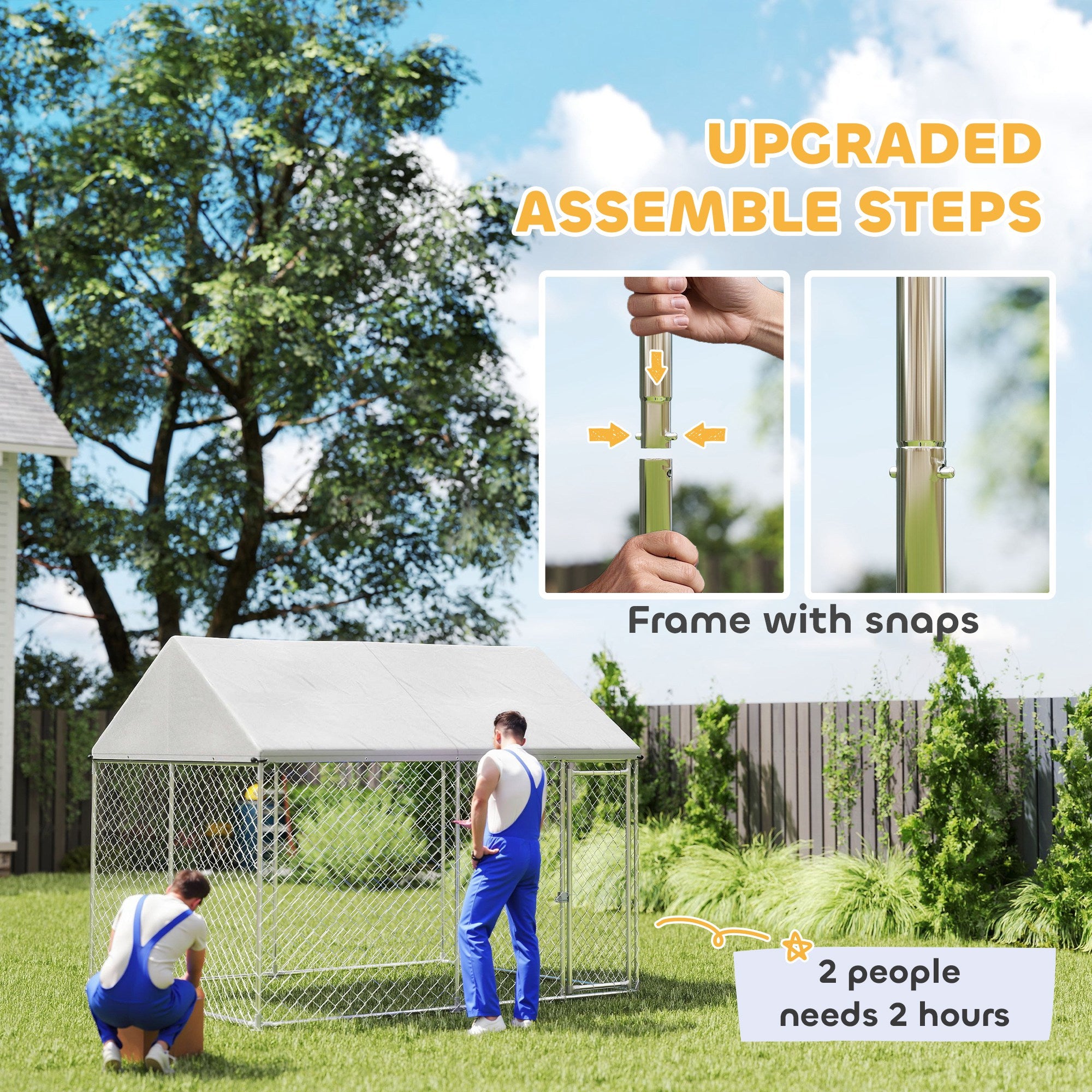 PawHut Outdoor Dog Kennel with Roof, Heavy Duty Galvanized Steel Dog Run Chain Link w/ Waterproof UV-Resistant Cover, Safety Lockable Latch System, 9.2' x 7.5' x 7.2'