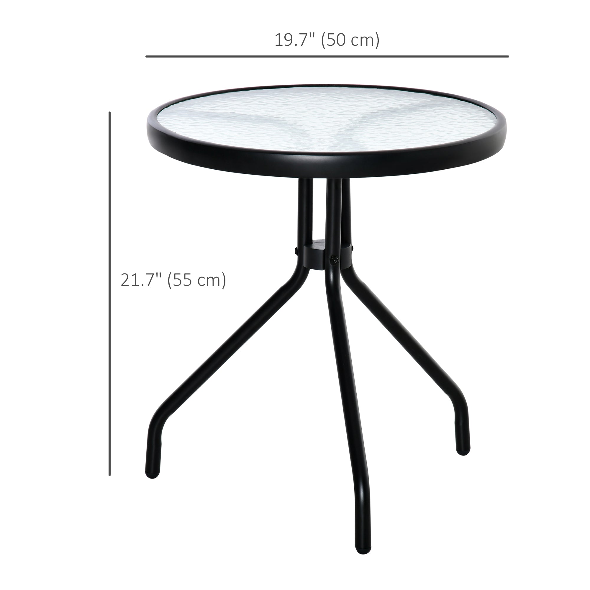 Outsunny Outdoor Side Table, 20" Round End Table, Bistro Table with Tempered Glass Top for Patio, Garden, Balcony, Poolside, Black