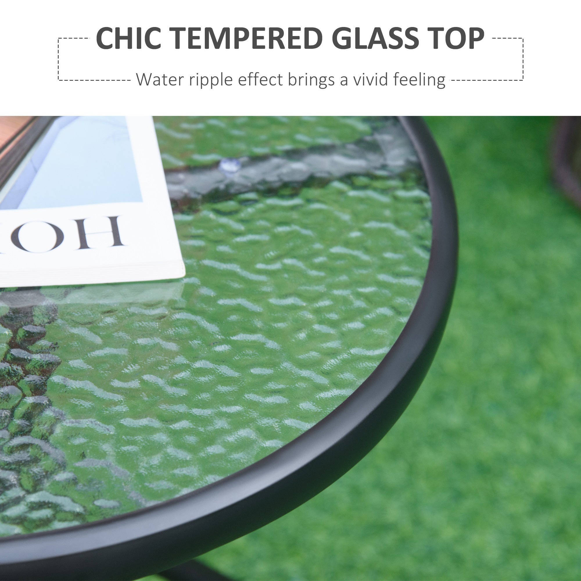 Outsunny Outdoor Side Table, 20" Round End Table, Bistro Table with Tempered Glass Top for Patio, Garden, Balcony, Poolside, Black