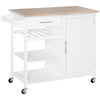 HOMCOM 4-Tier Rolling Kitchen Island Utility Trolley Serving Cart Kitchen Storage Cart w/ Towel Rack, Butcher Block Countertop, Cabinet, Drawer, Shelves, White