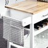 HOMCOM 4-Tier Rolling Kitchen Island Utility Trolley Serving Cart Kitchen Storage Cart w/ Towel Rack, Butcher Block Countertop, Cabinet, Drawer, Shelves, White