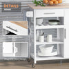 HOMCOM 4-Tier Rolling Kitchen Island Utility Trolley Serving Cart Kitchen Storage Cart w/ Towel Rack, Butcher Block Countertop, Cabinet, Drawer, Shelves, White